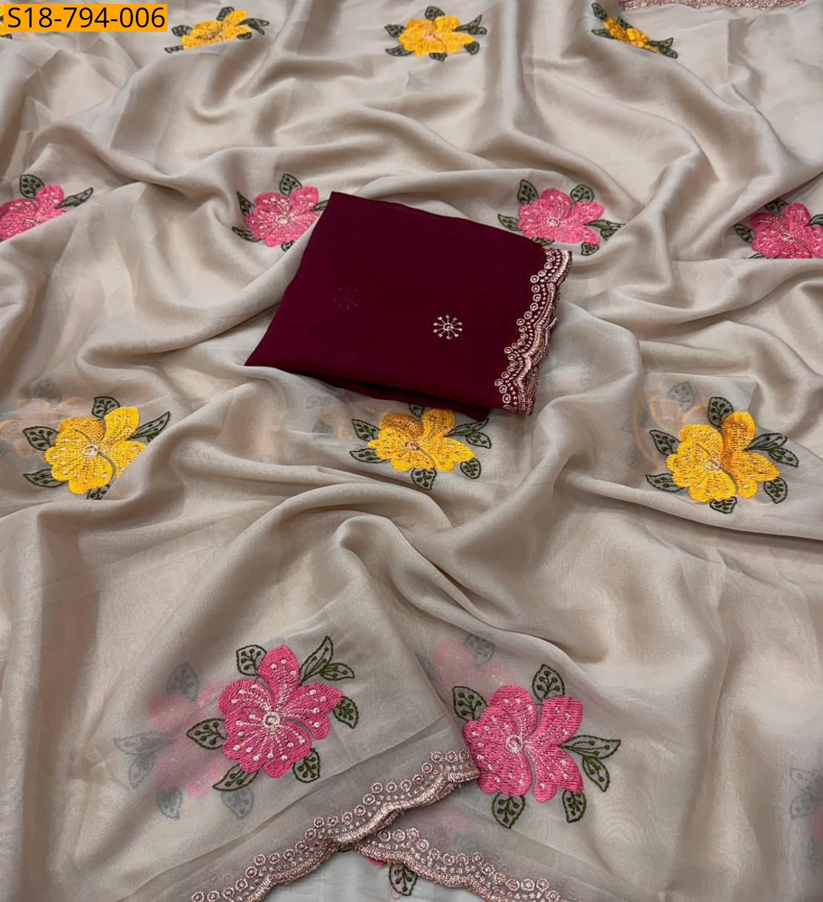 Beige Fancy Star georgette sarees