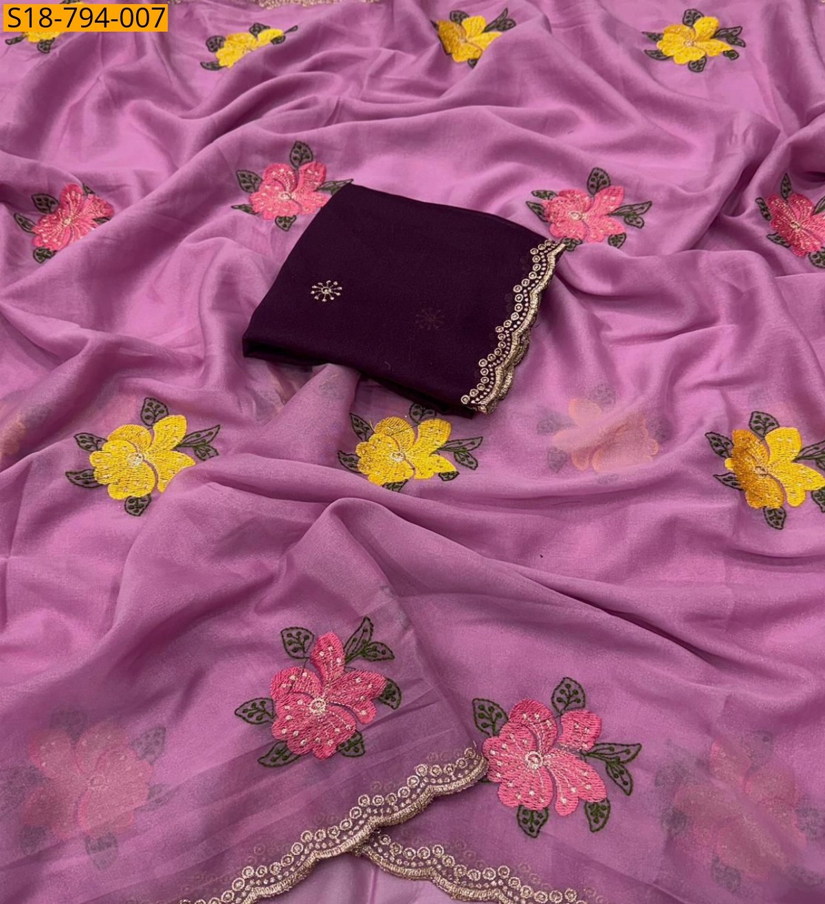 Lavender Fancy Star georgette sarees