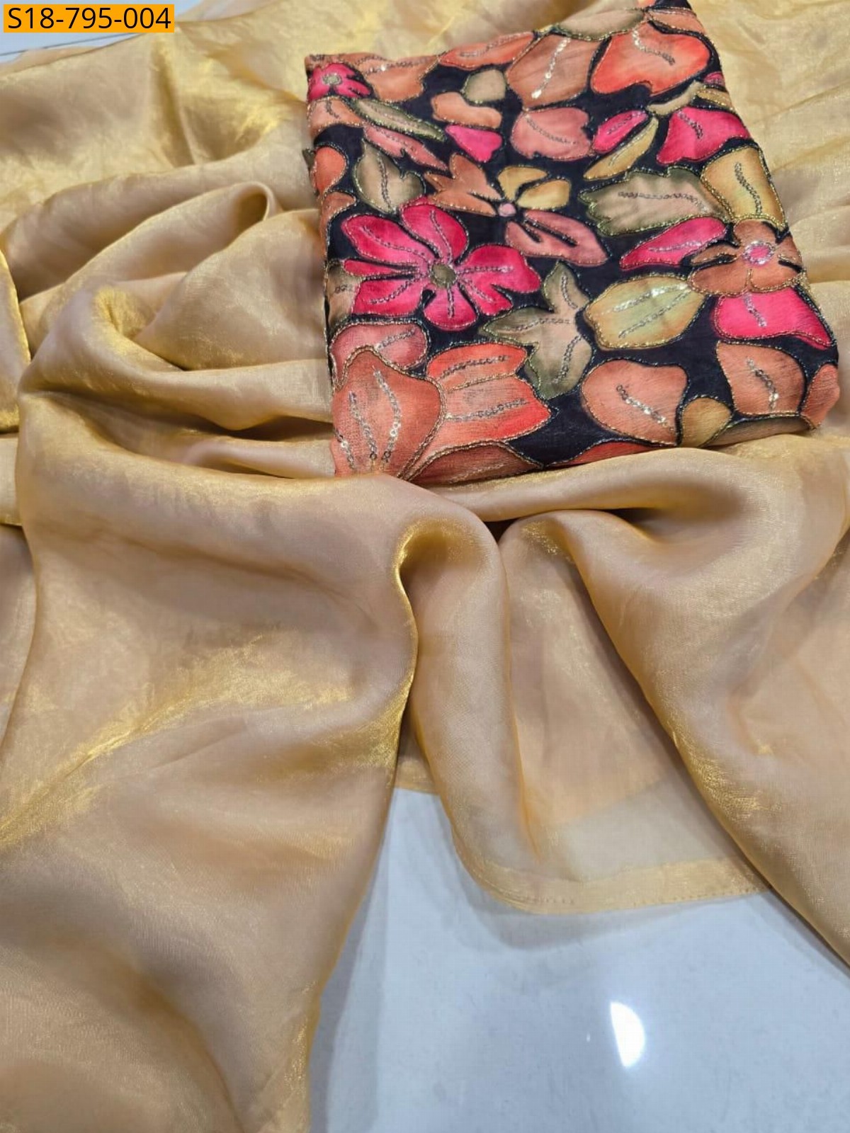 Beige Fancy space satin sarees