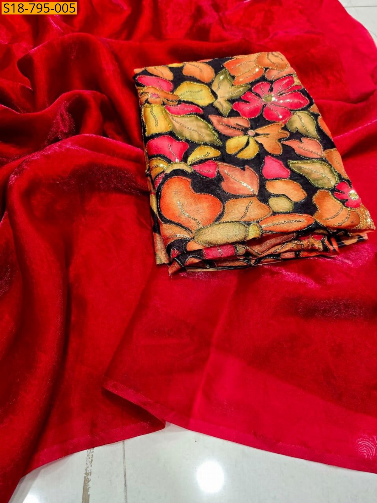 Red Fancy space satin sarees