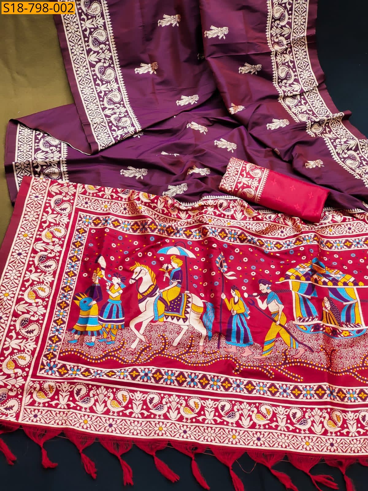 Wine Fancy soft raw silk sarees