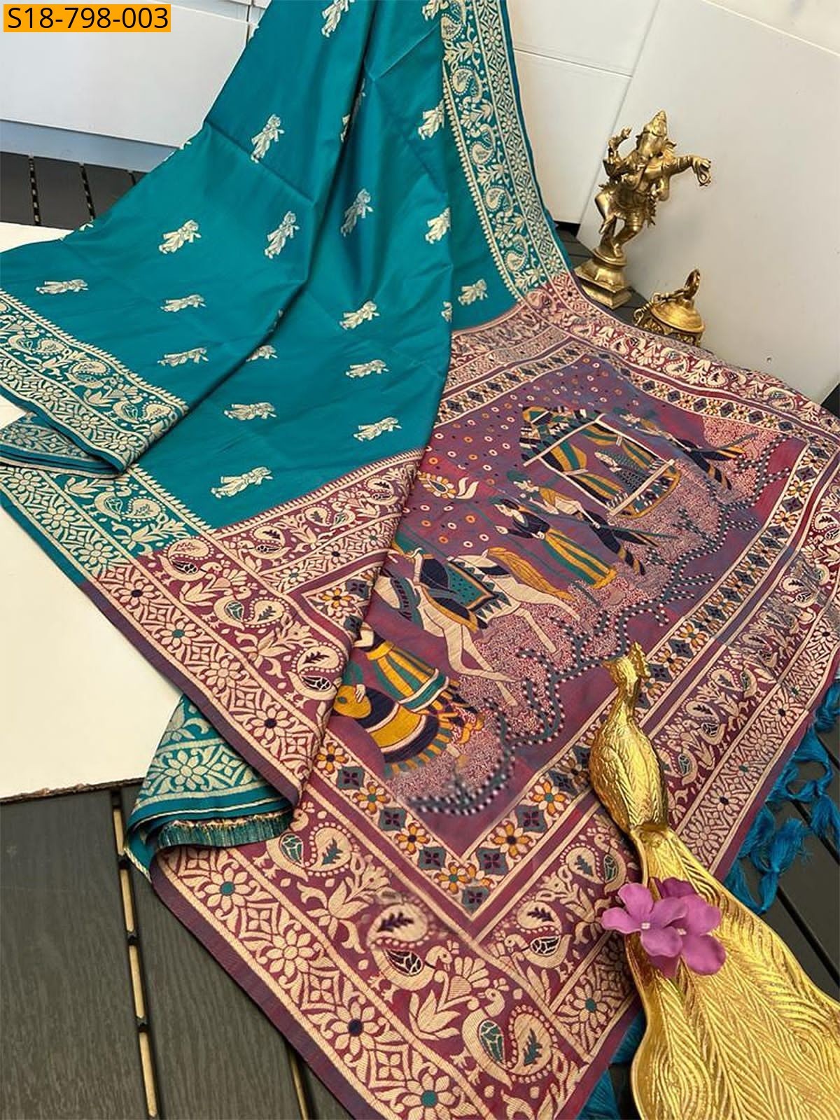 Blue Fancy soft raw silk sarees