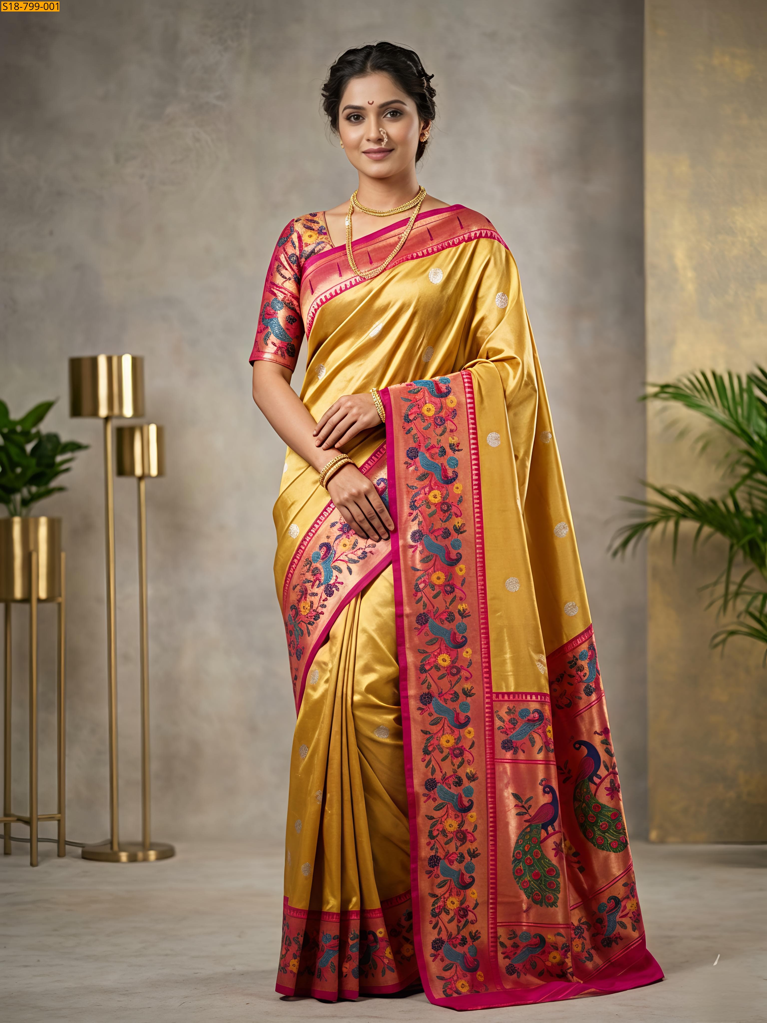 Yellow Fancy Tissue Paithani Silk Sarees