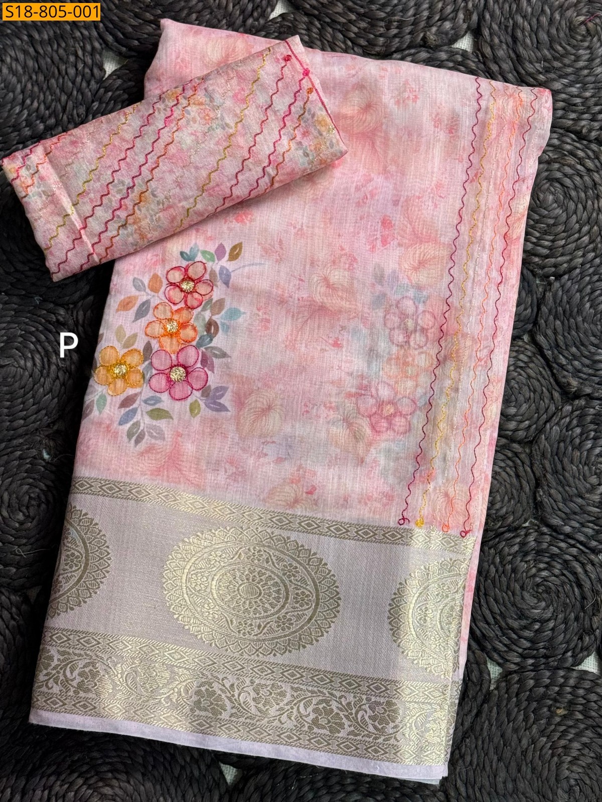 Light Pink Fancy mulmul embroidery sarees