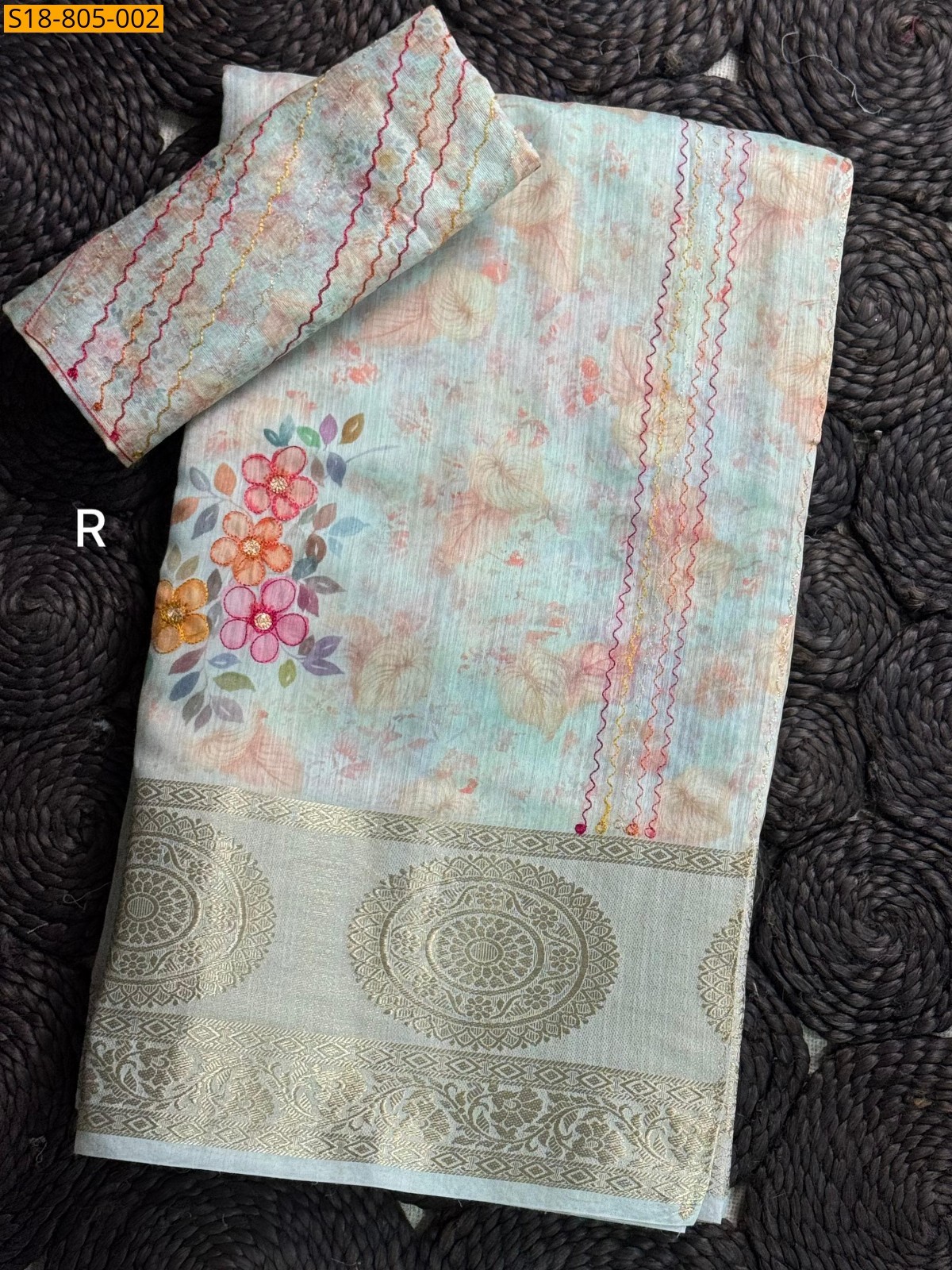 Green Fancy mulmul embroidery sarees