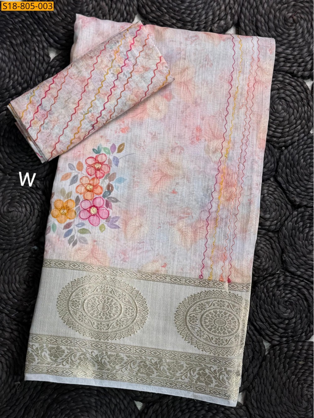 Fancy mulmul embroidery sarees