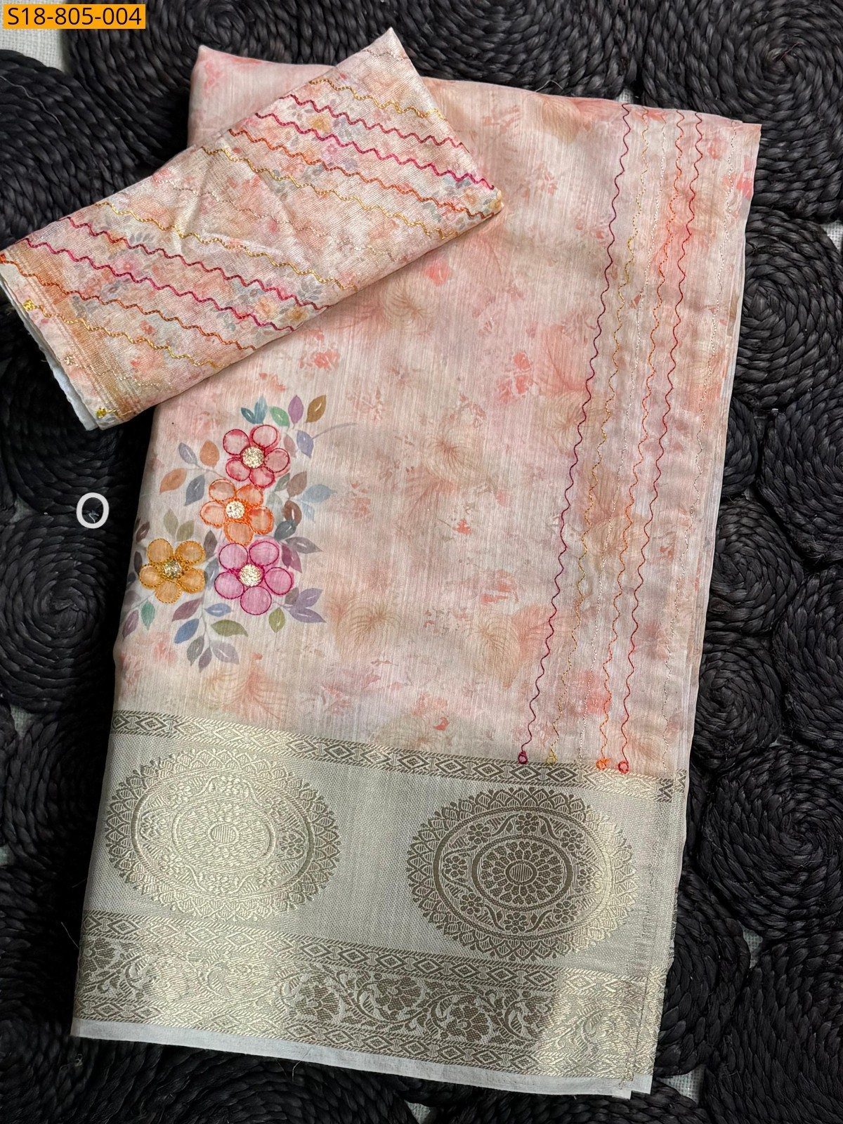 Pink Fancy mulmul embroidery sarees