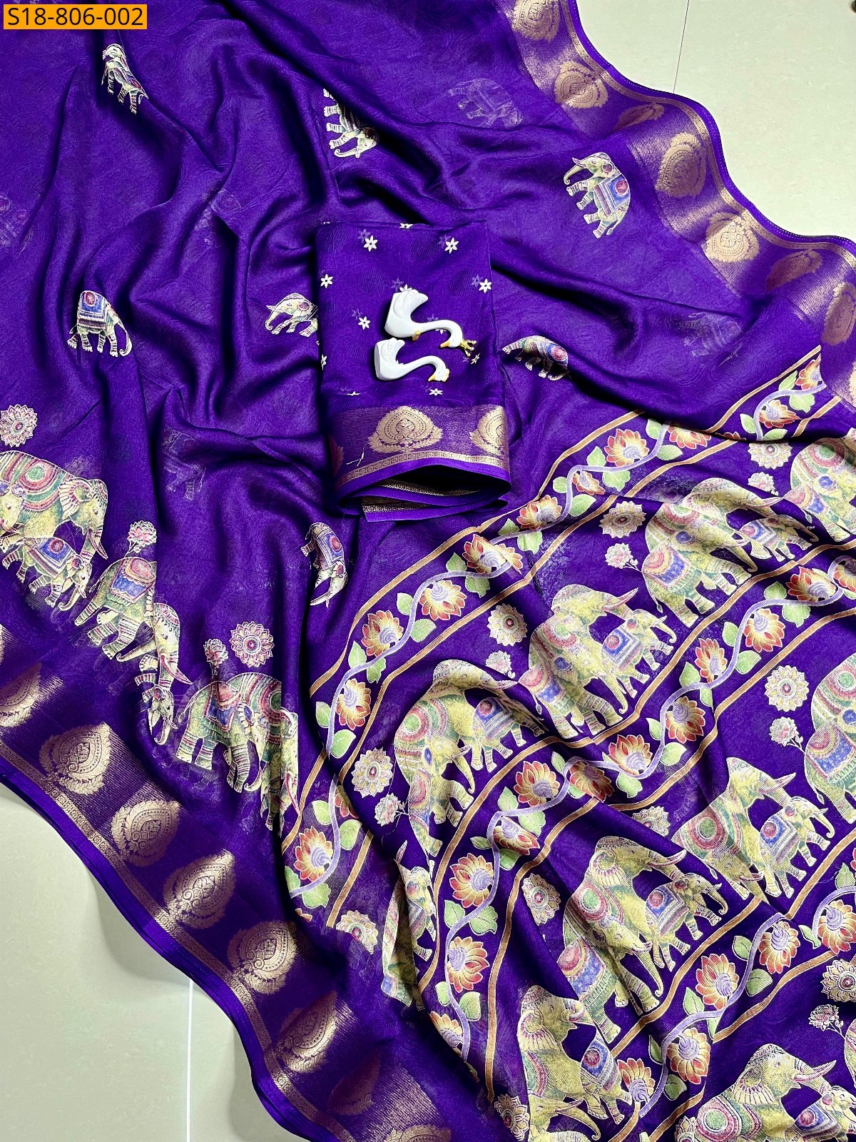 Blue Fancy chinon sarees