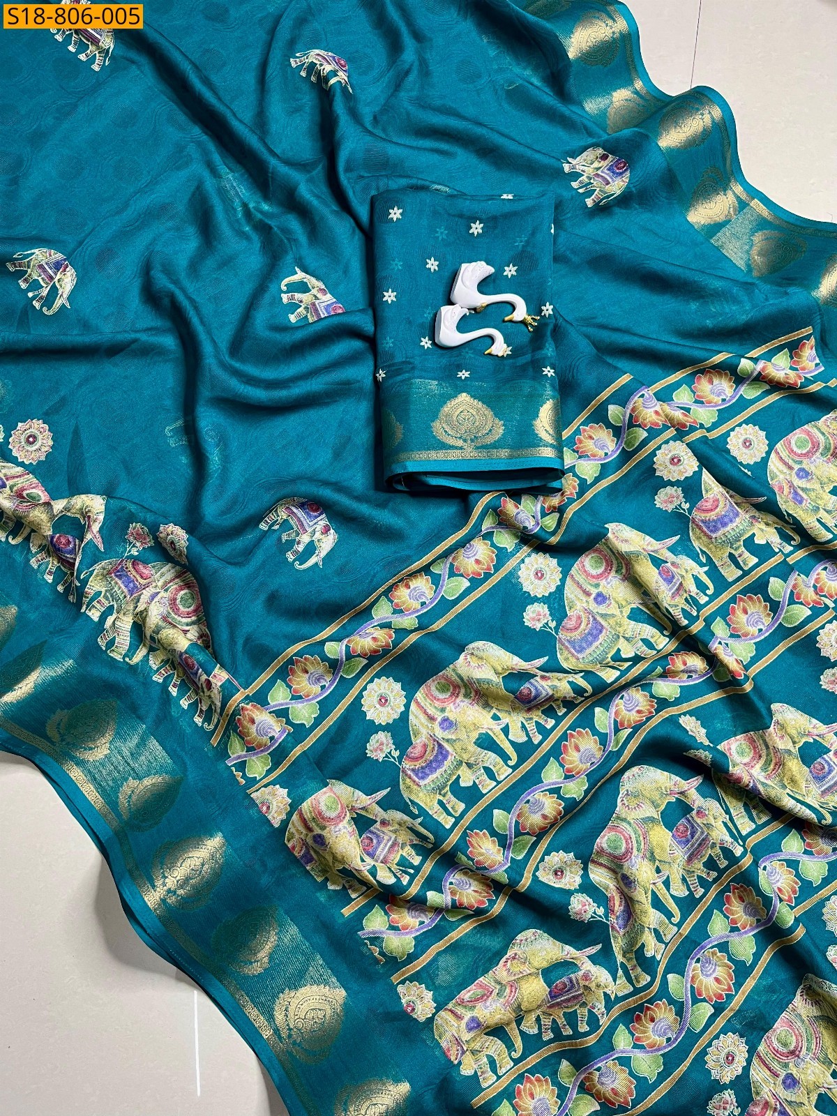 Blue Fancy chinon sarees