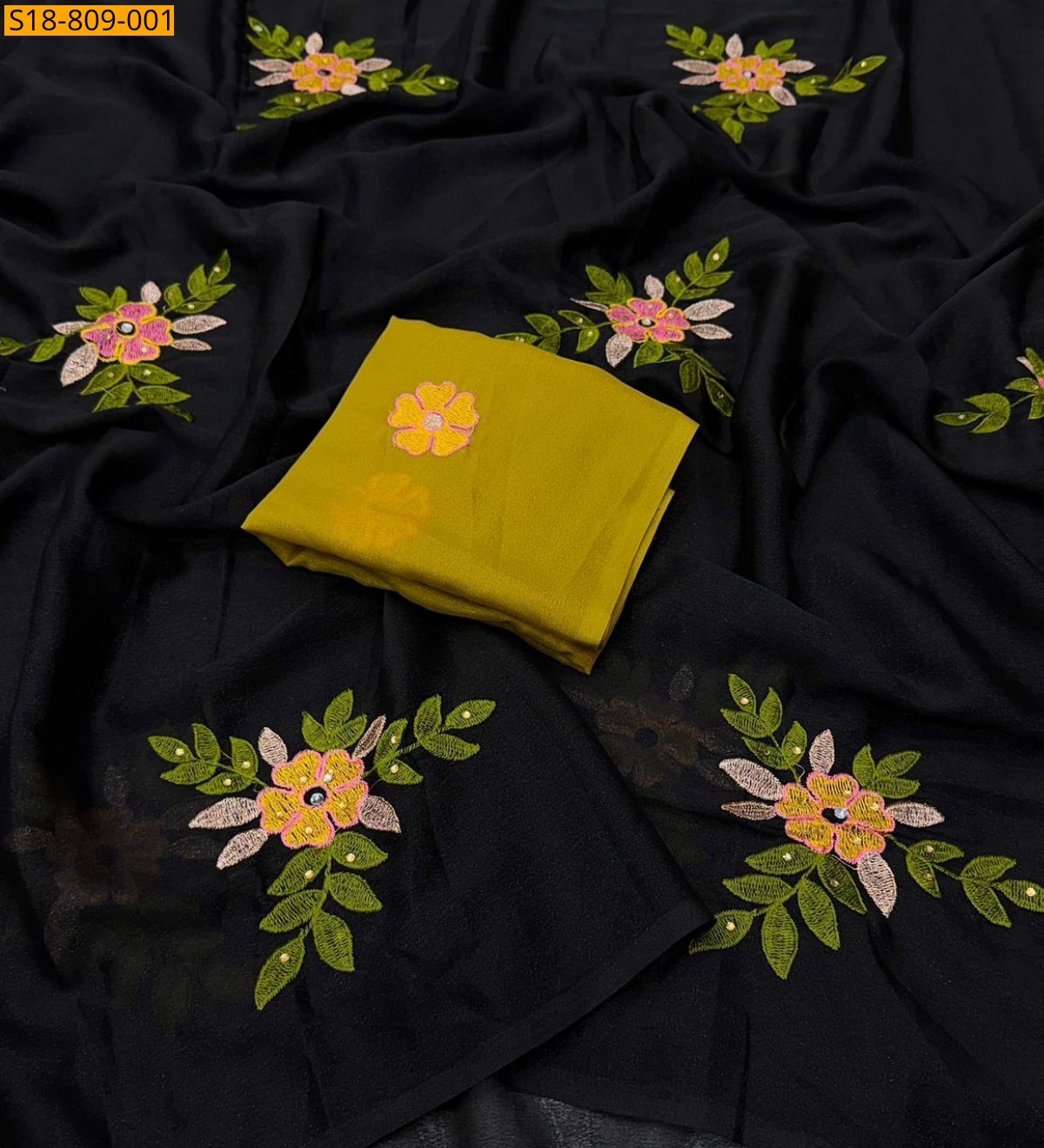 Black Star Georgette  Saree