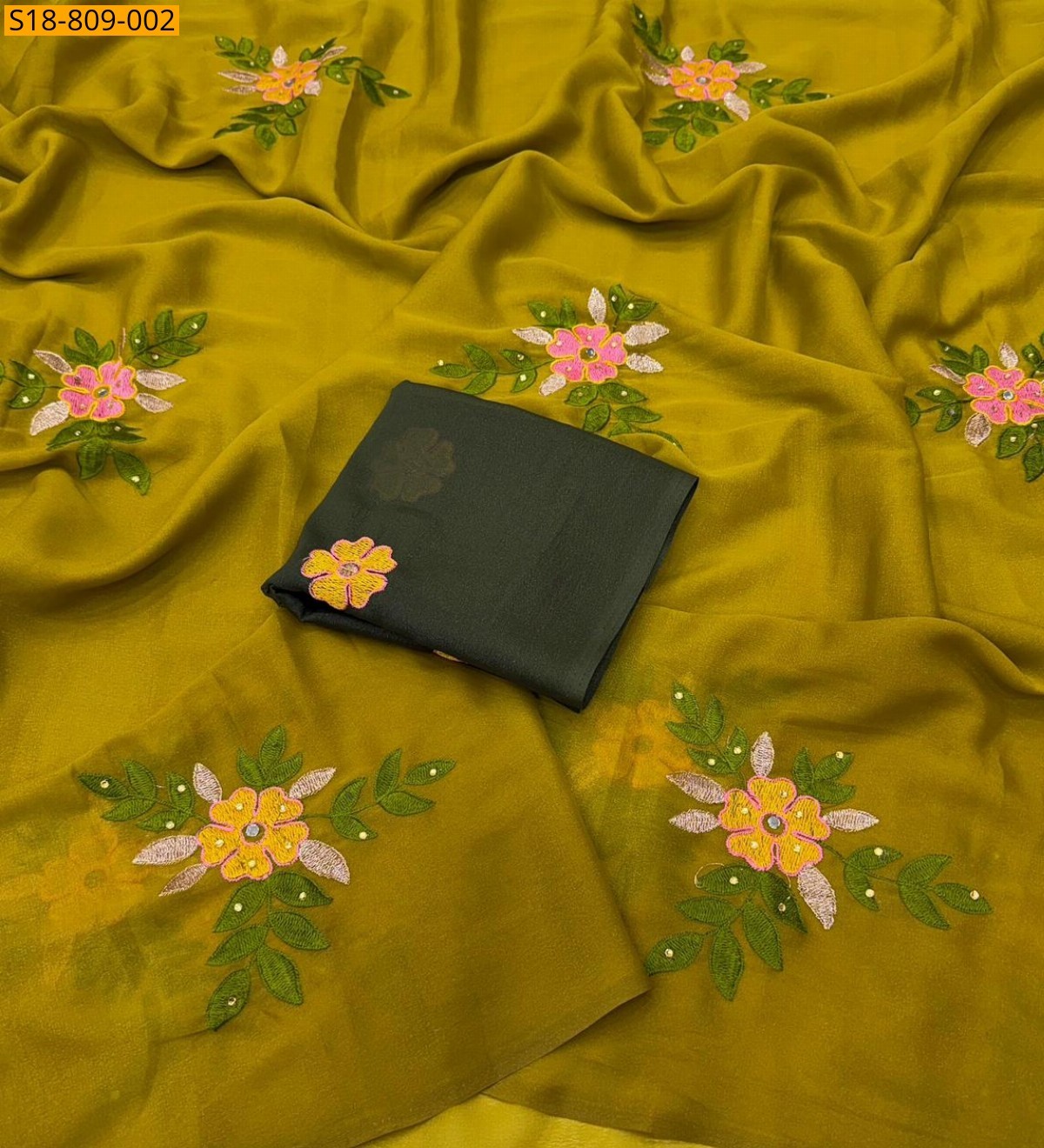 Yellow Star Georgette  Saree