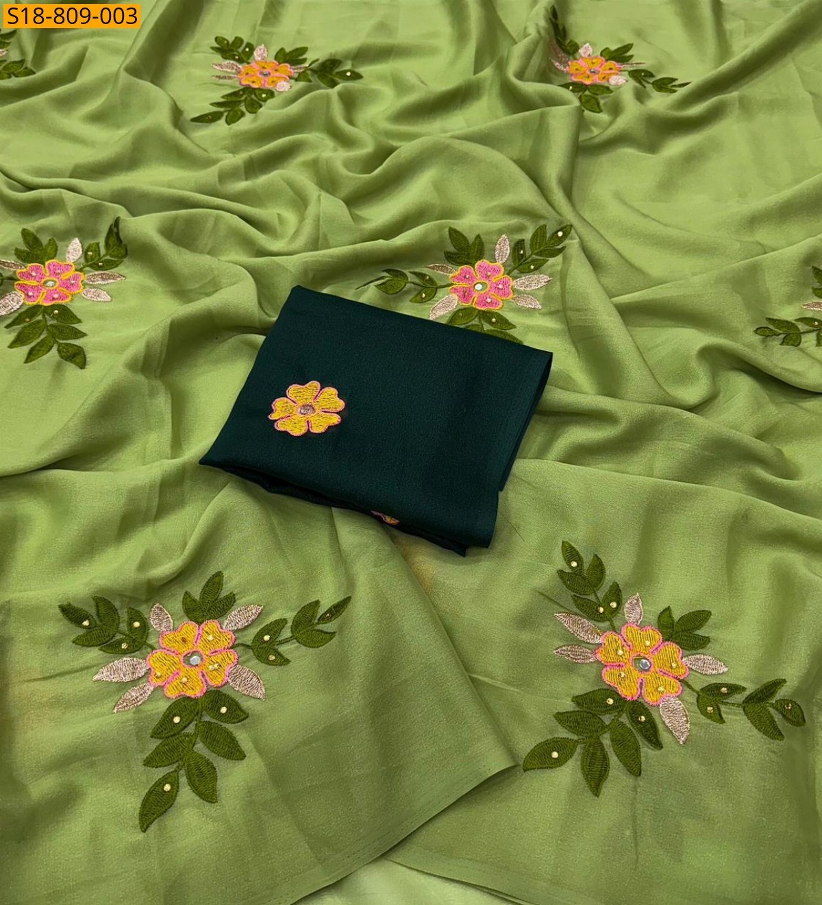 Green Star Georgette  Saree