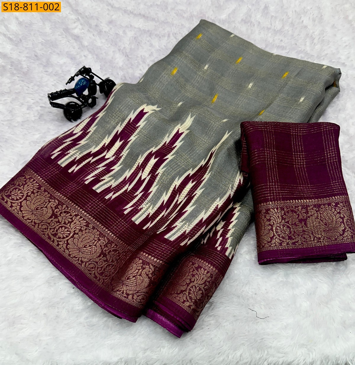 Grey Fancy Mysore Silk Saree