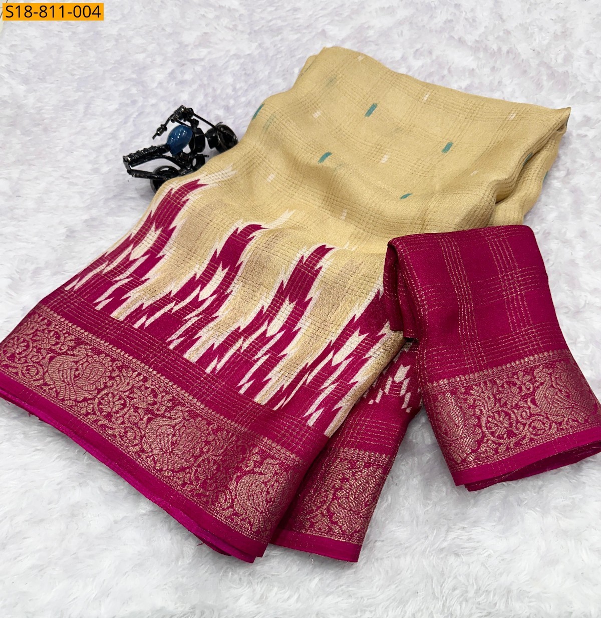 Cream Fancy Mysore Silk Saree