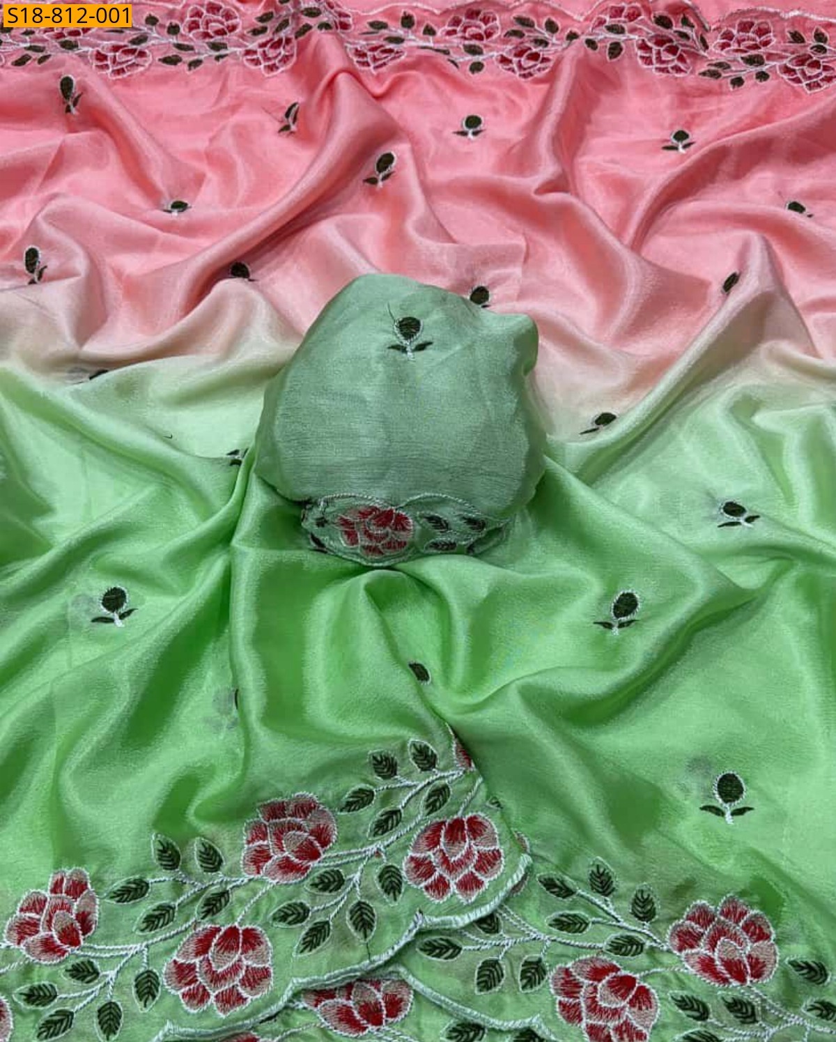 Green Soft Chinnon padding Saree