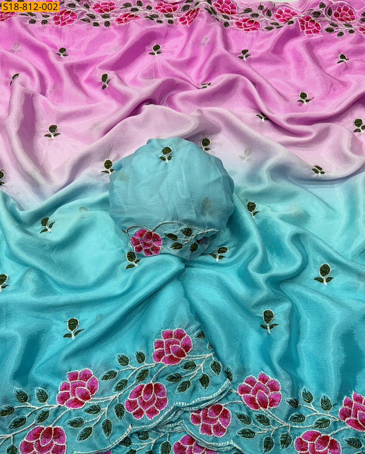 Sky Blue Soft Chinnon padding Saree