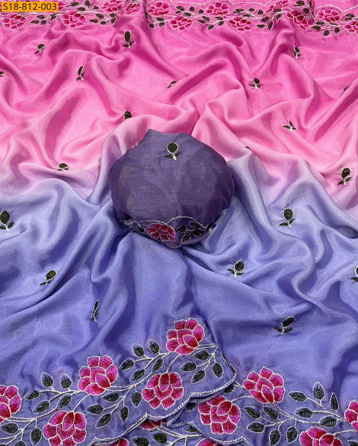 Blue Soft Chinnon padding Saree