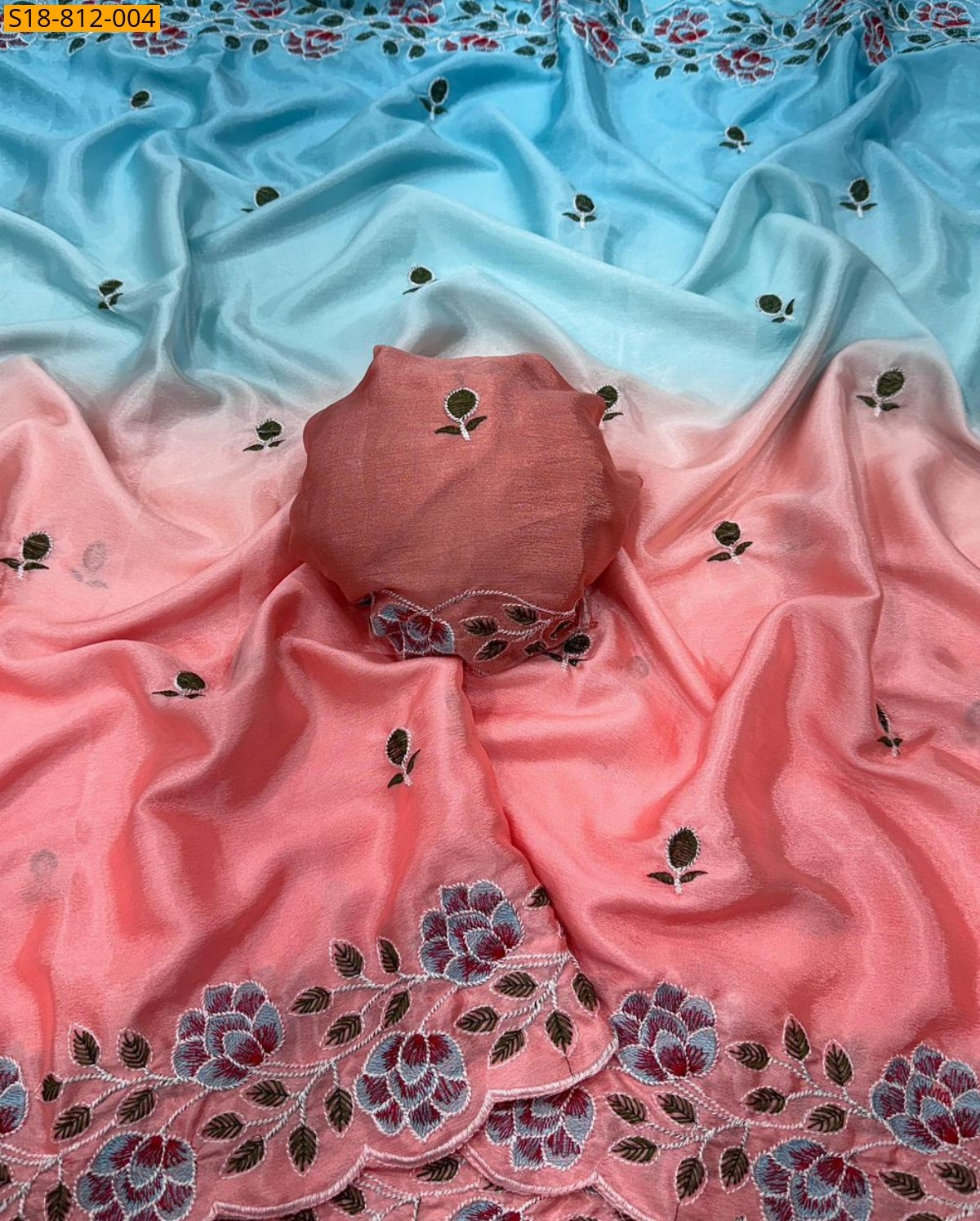 Peach Soft Chinnon padding Saree