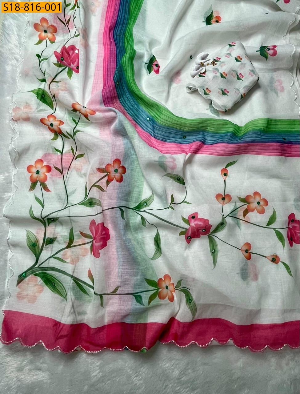 Multi Color Soft linen brush  printed saree