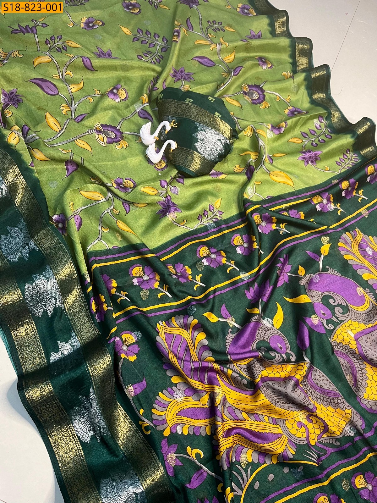 Green Fancy Dola kalamkari printed sarees