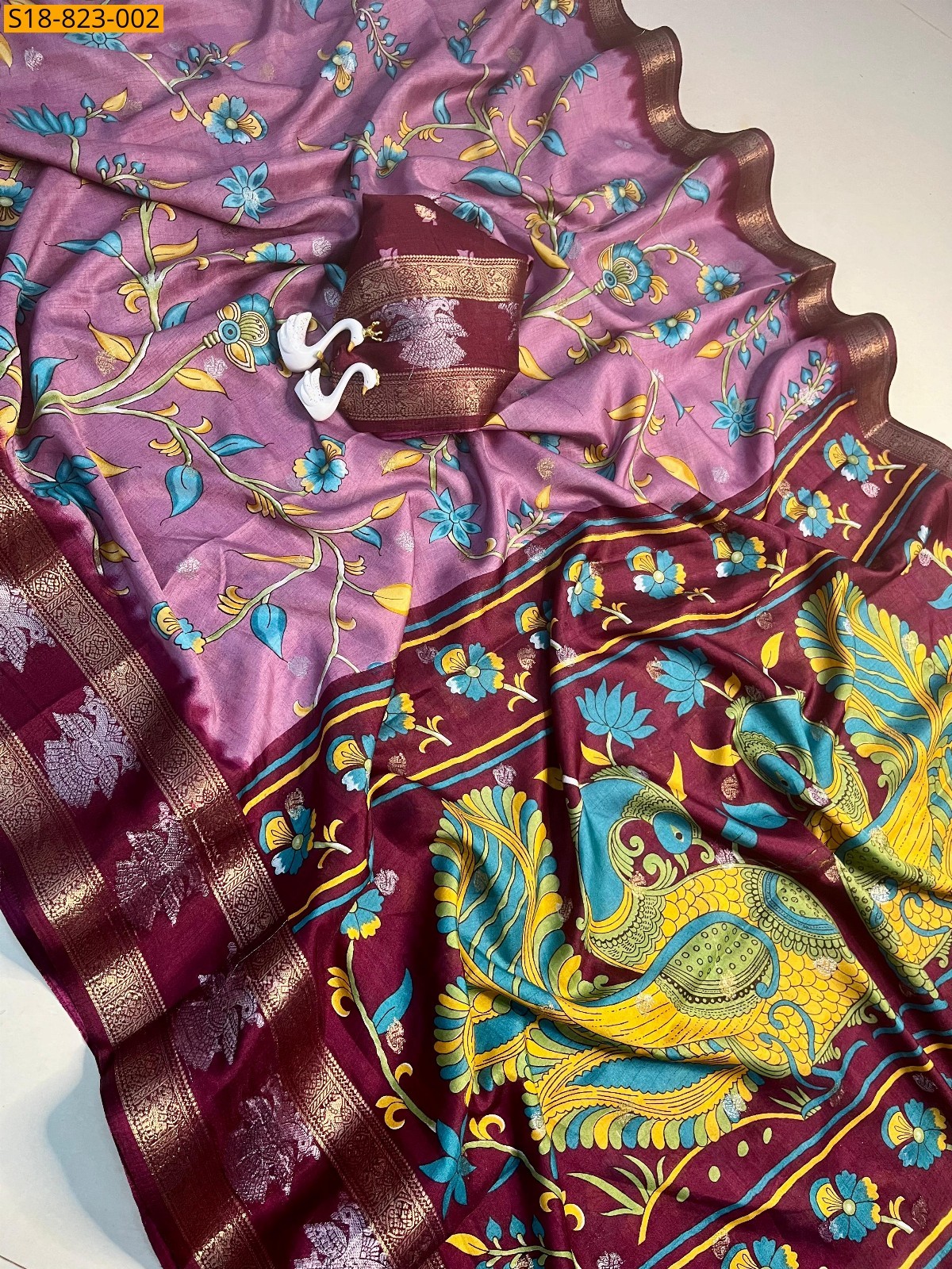 Onion Pink Fancy Dola kalamkari printed sarees