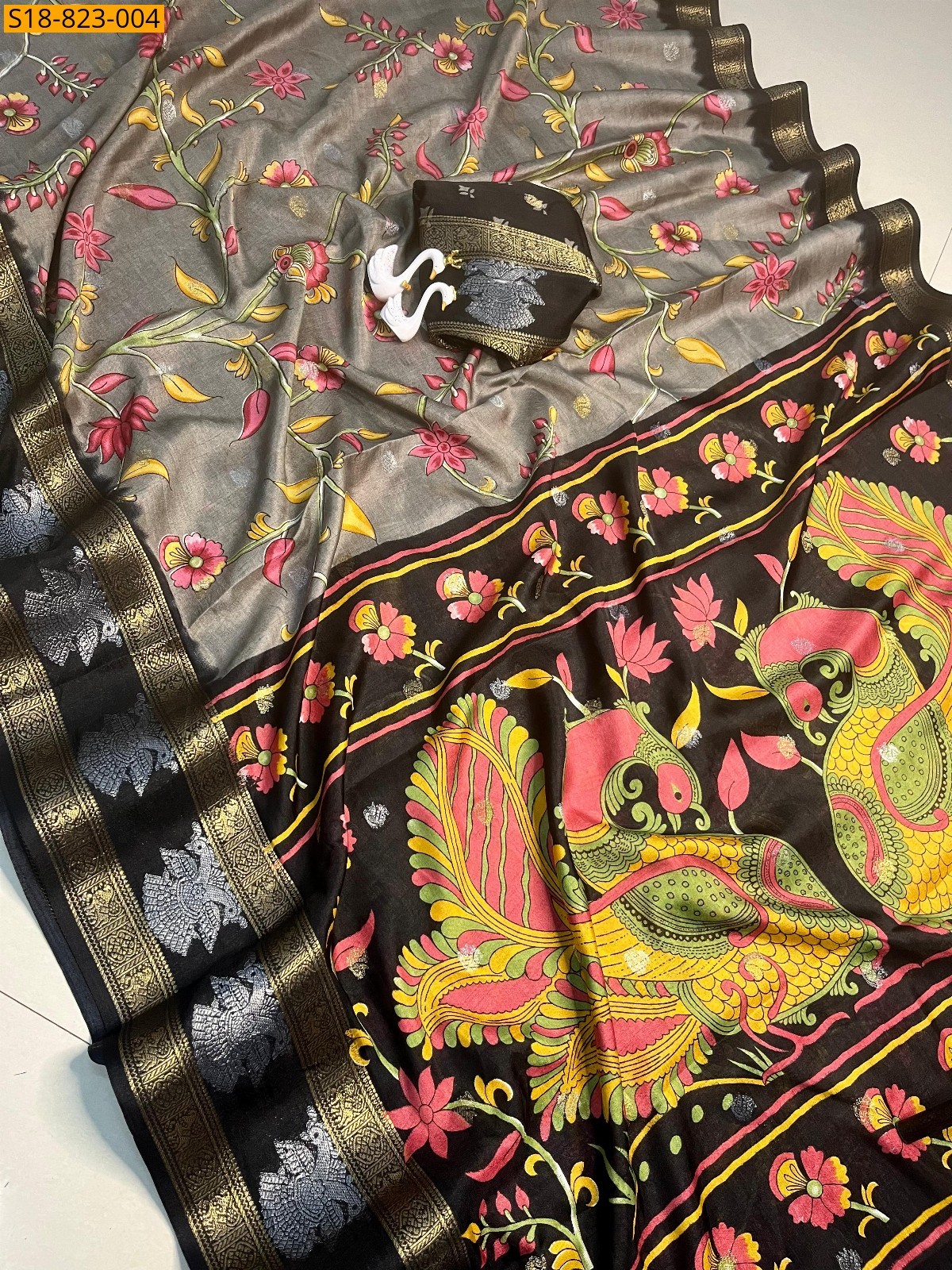 Purple Fancy Dola kalamkari printed sarees