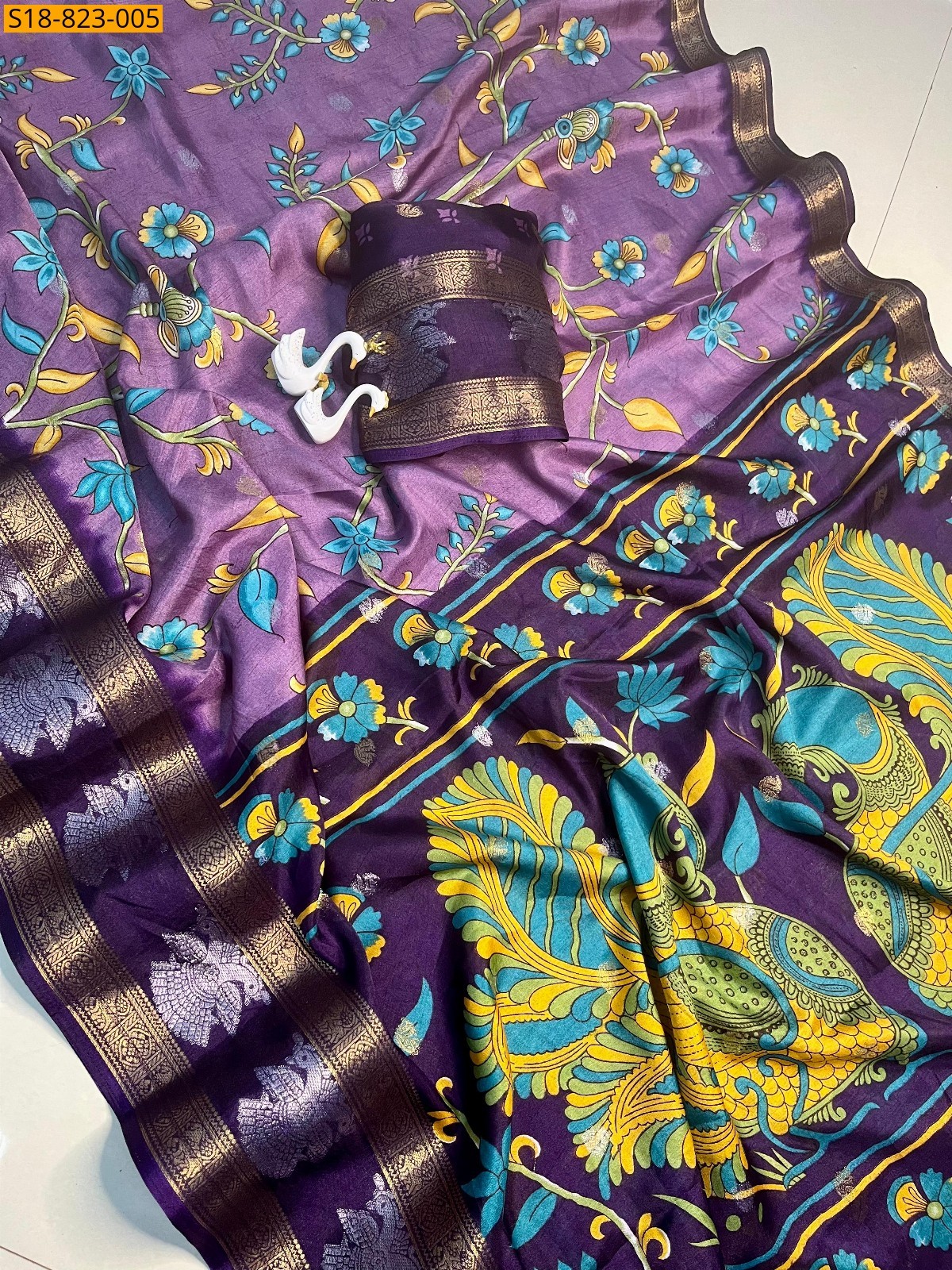 Gray Fancy Dola kalamkari printed sarees