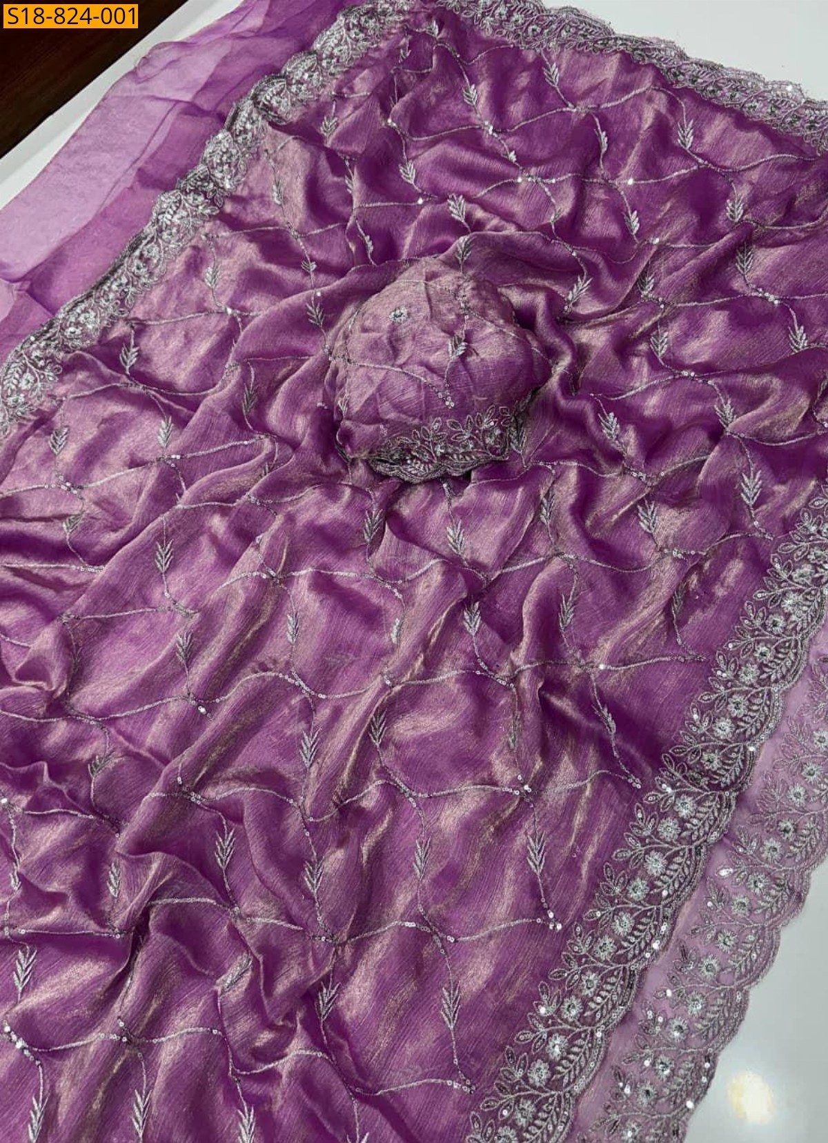 Lavender Fancy Chiffon sequence work sarees
