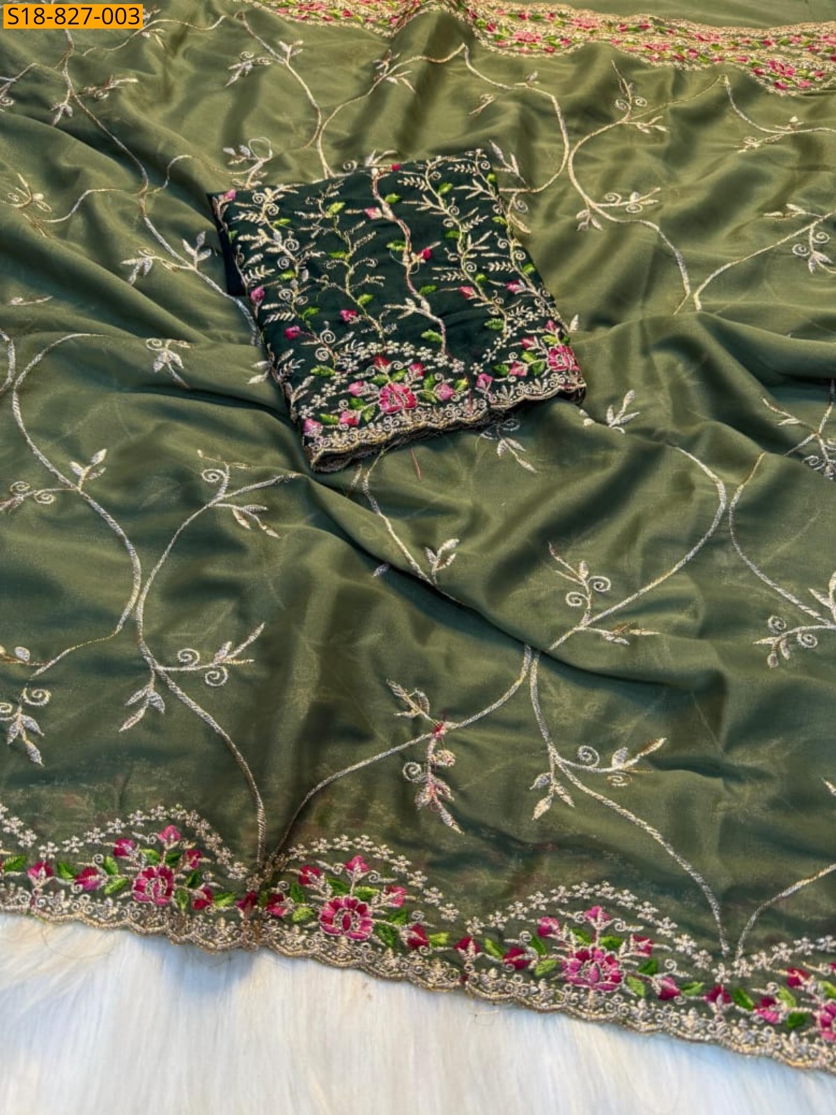 Green Star Georgette Saree