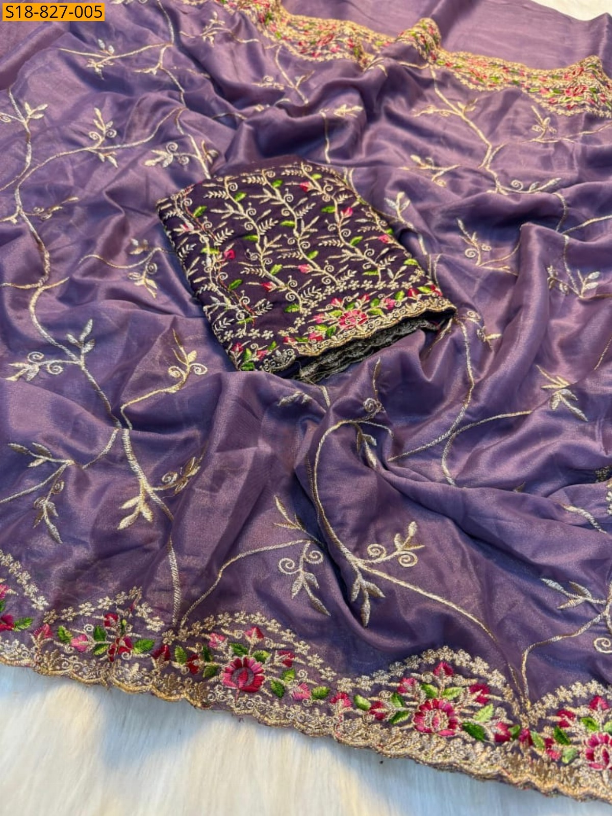 Lavender Star Georgette Saree