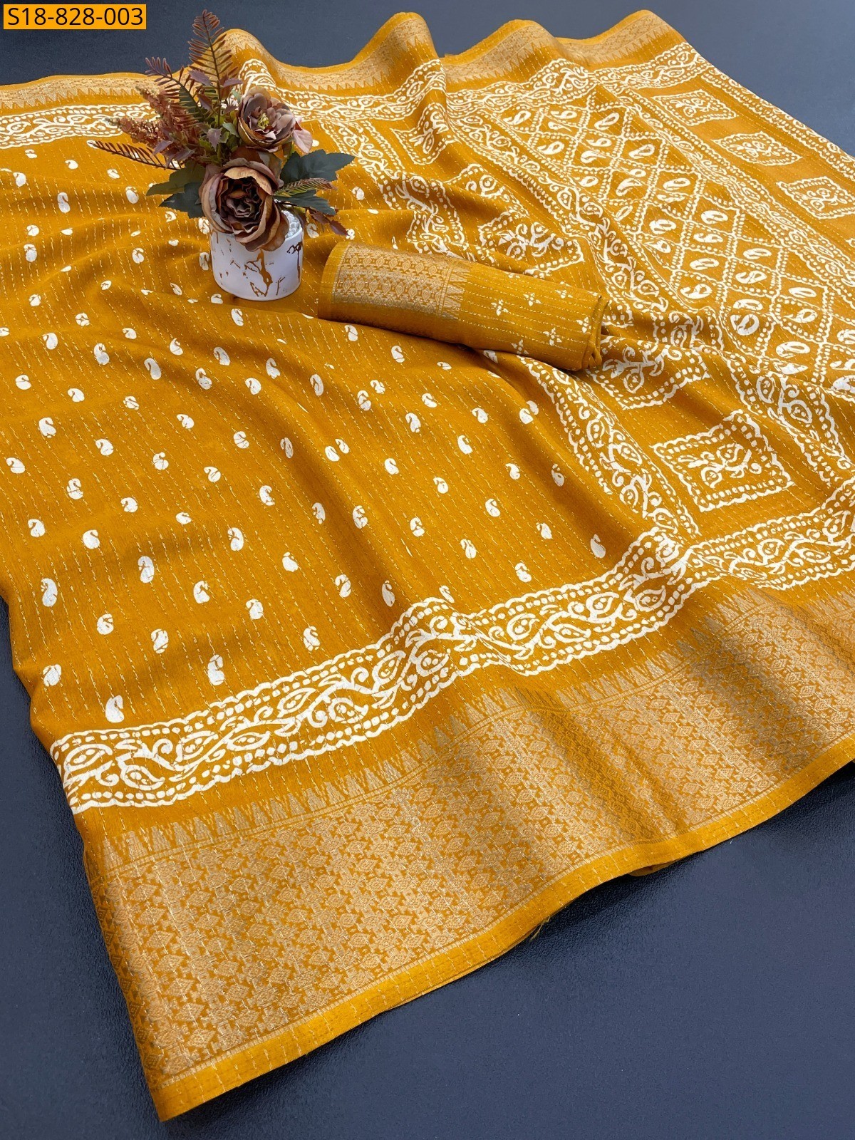 Mustard Fancy Dola Doby Silk Saree