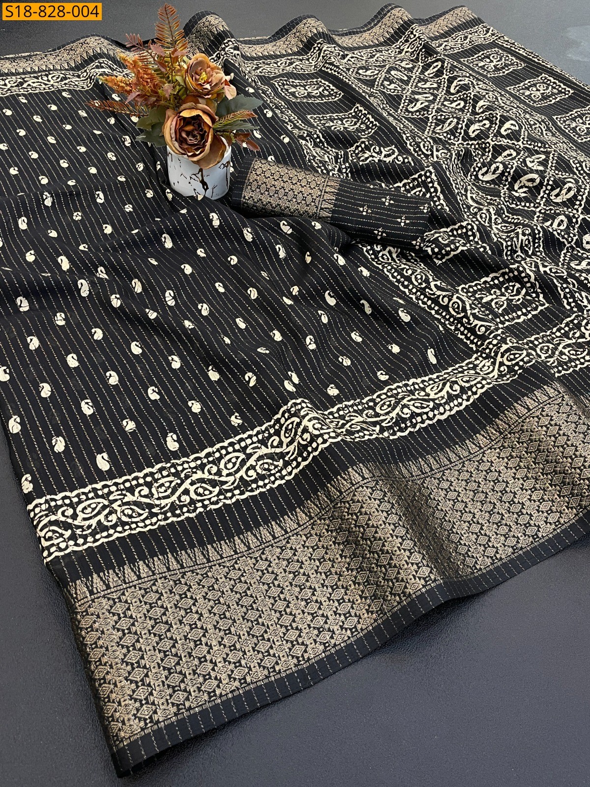 Black Fancy Dola Doby Silk Saree