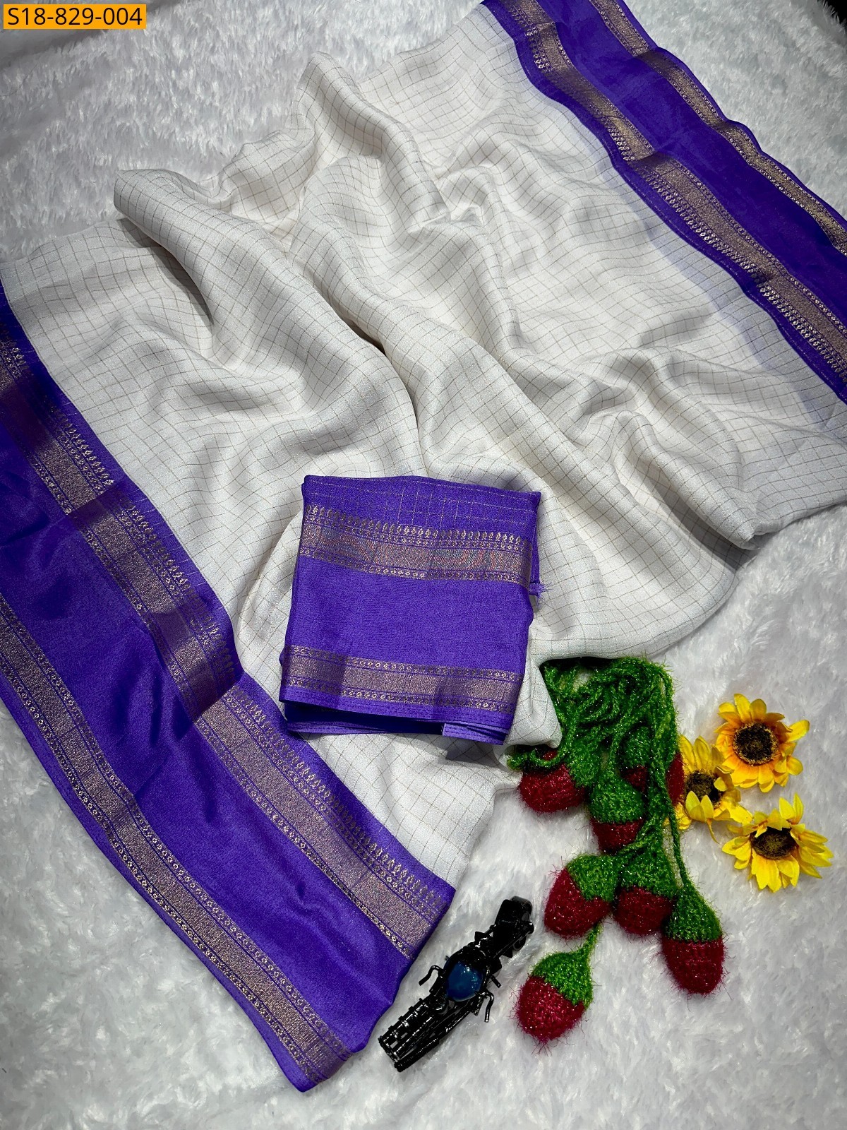 White Fancy Mysore Silk Sarees