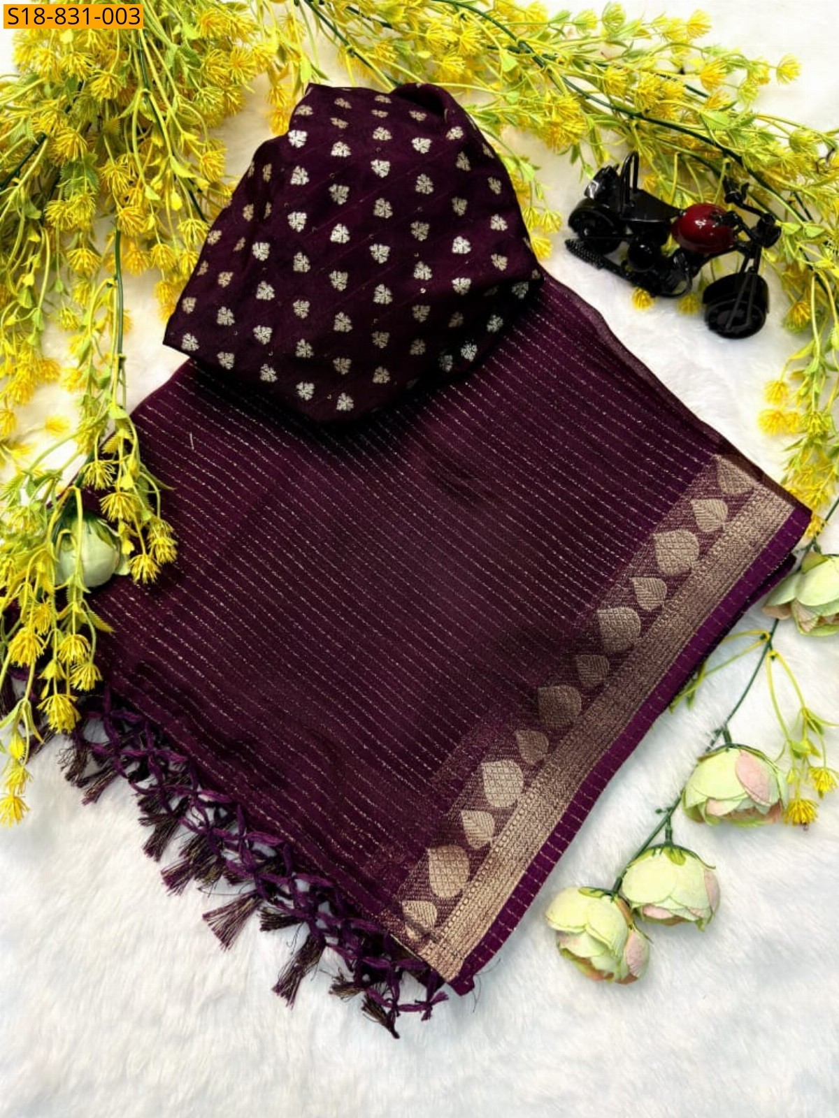 Maroon Fancy Viscose Chinnon Silk Sarees