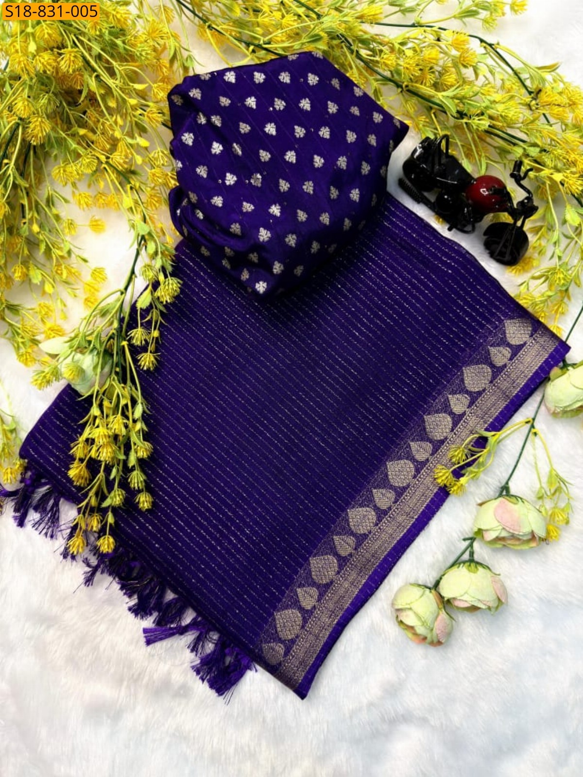 Violet Fancy Viscose Chinnon Silk Sarees