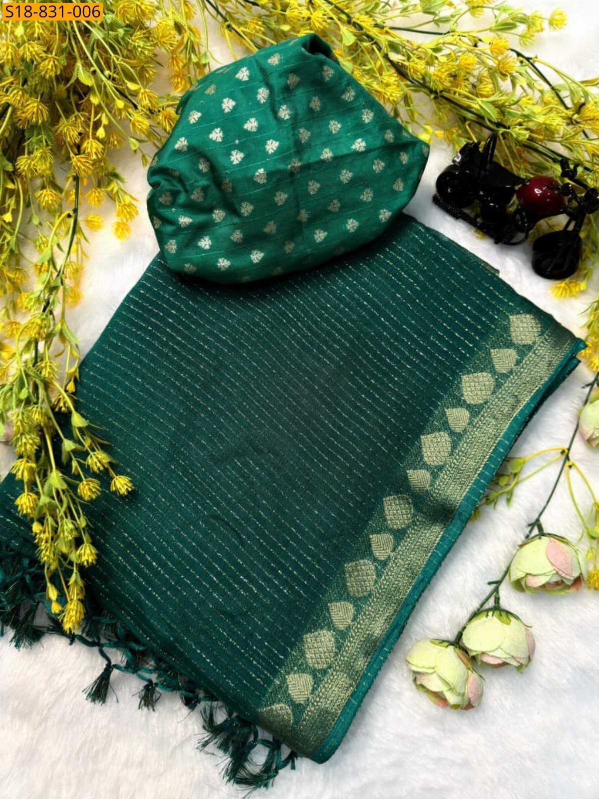 Green Fancy Viscose Chinnon Silk Sarees