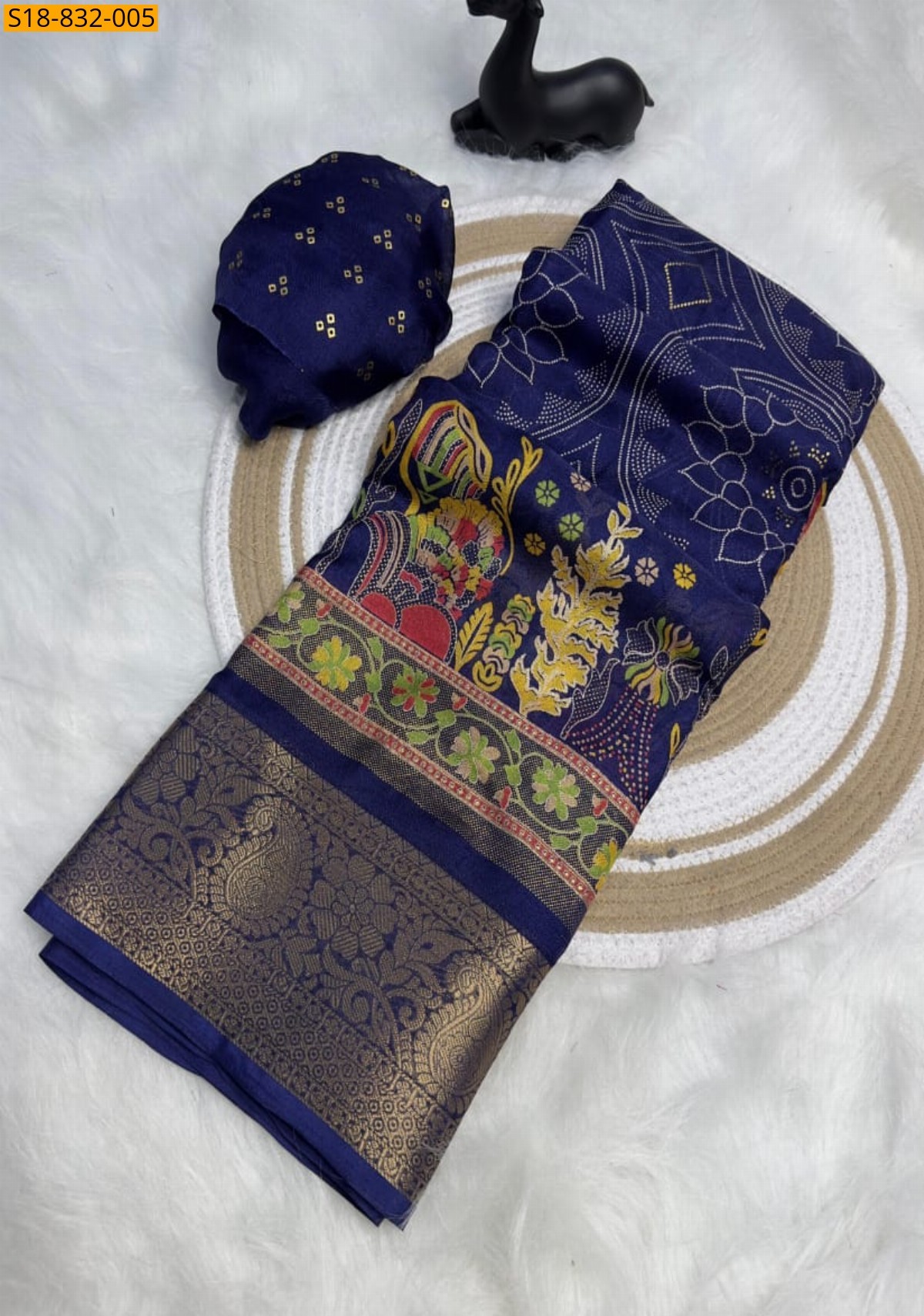 Navy Blue Fancy Marshmellow Sarees
