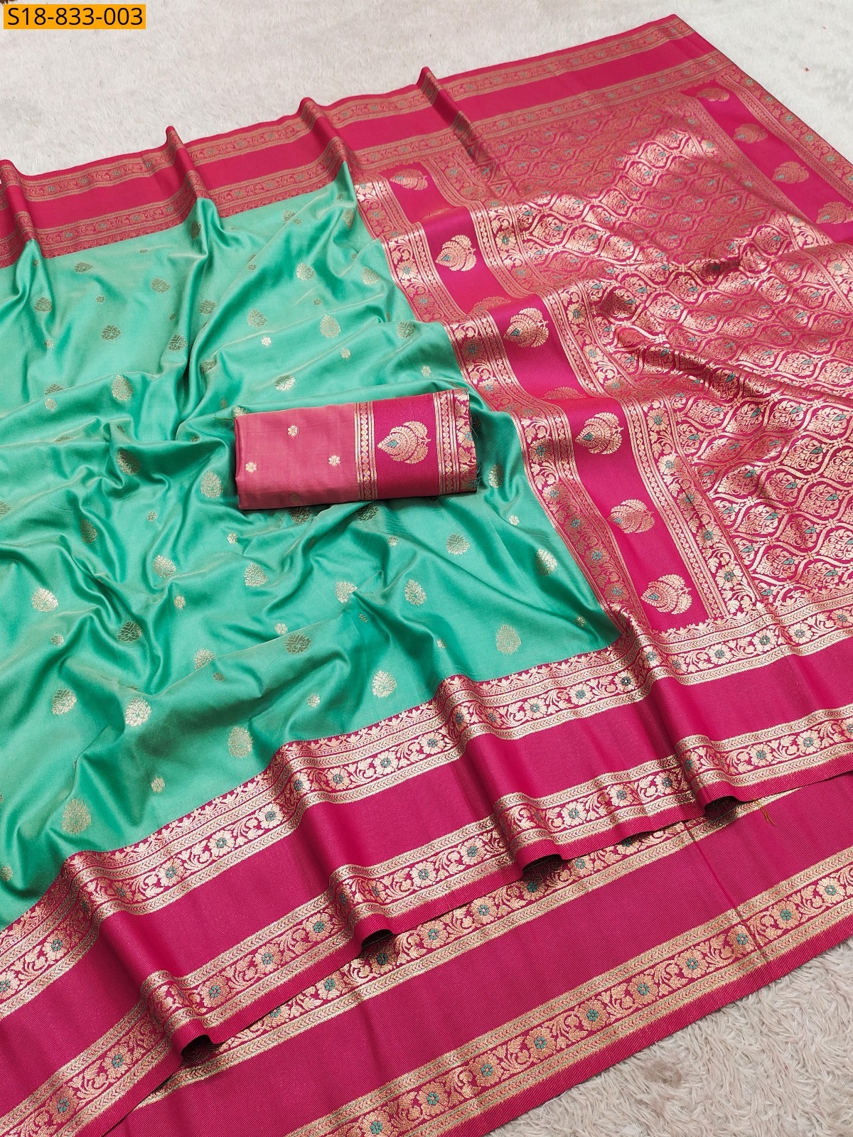 Rama Green Fancy Banarasi silk saree