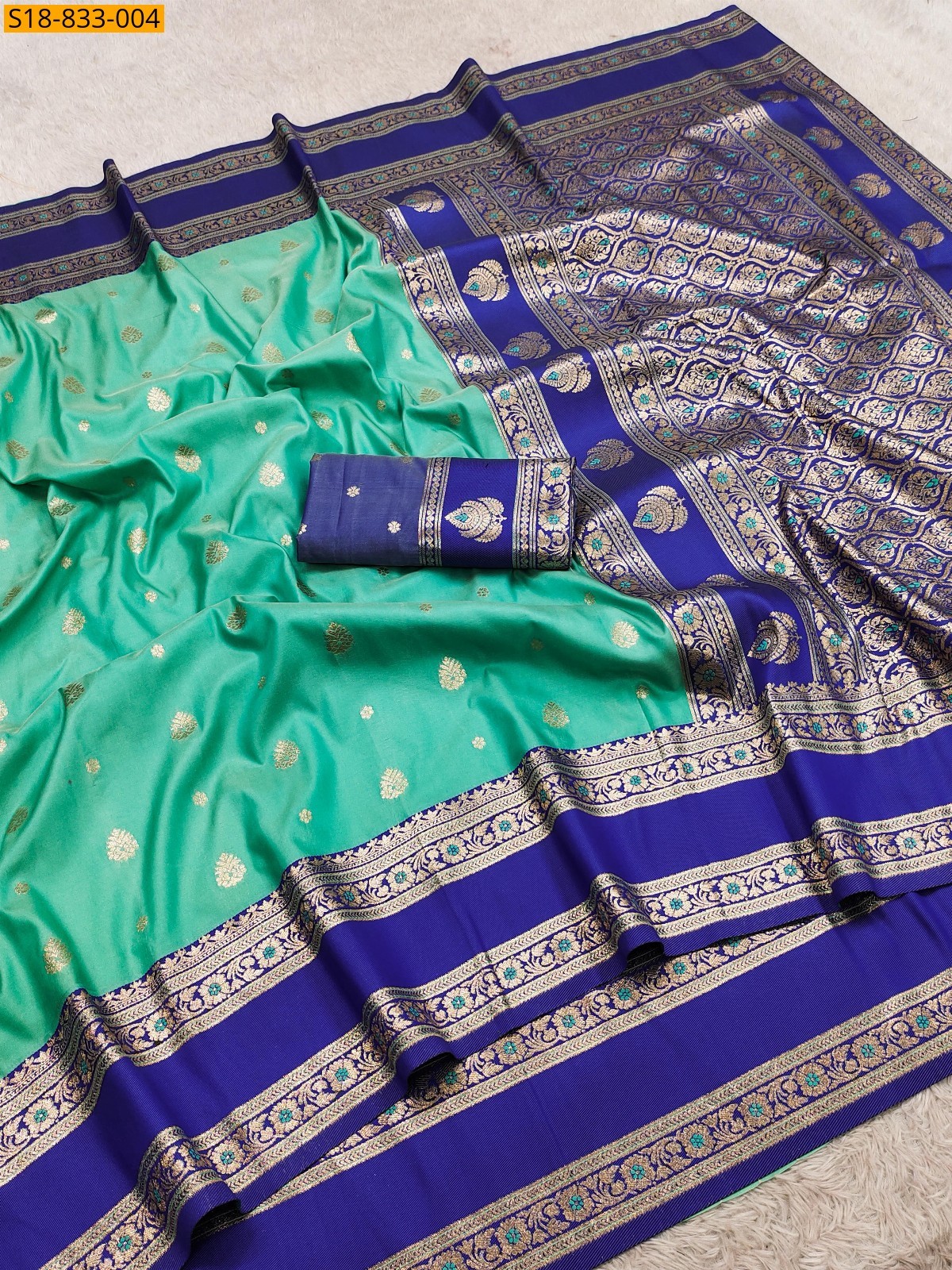 Rama Green Fancy Banarasi silk saree