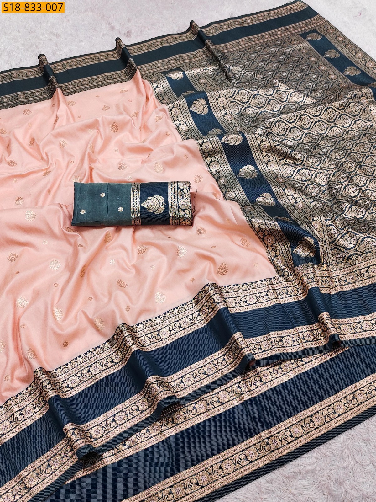 Peach Fancy Banarasi silk saree