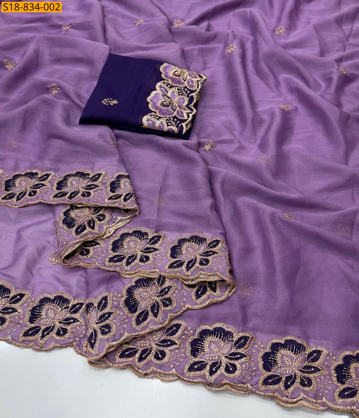 Lavender Star Georgette Multi Emrodairy Work Saree