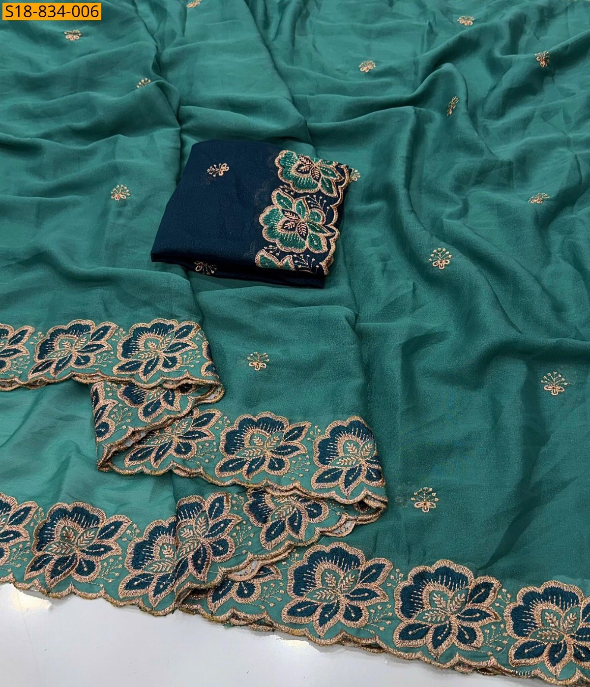 Rama Green Star Georgette Multi Emrodairy Work Saree