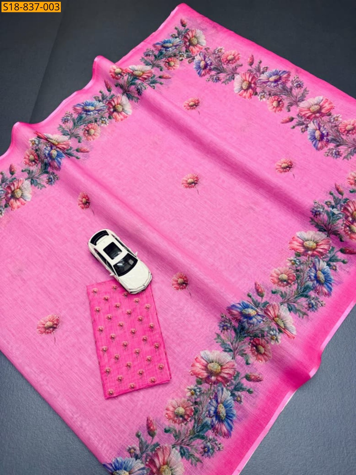 Pink Fancy Linen Saree