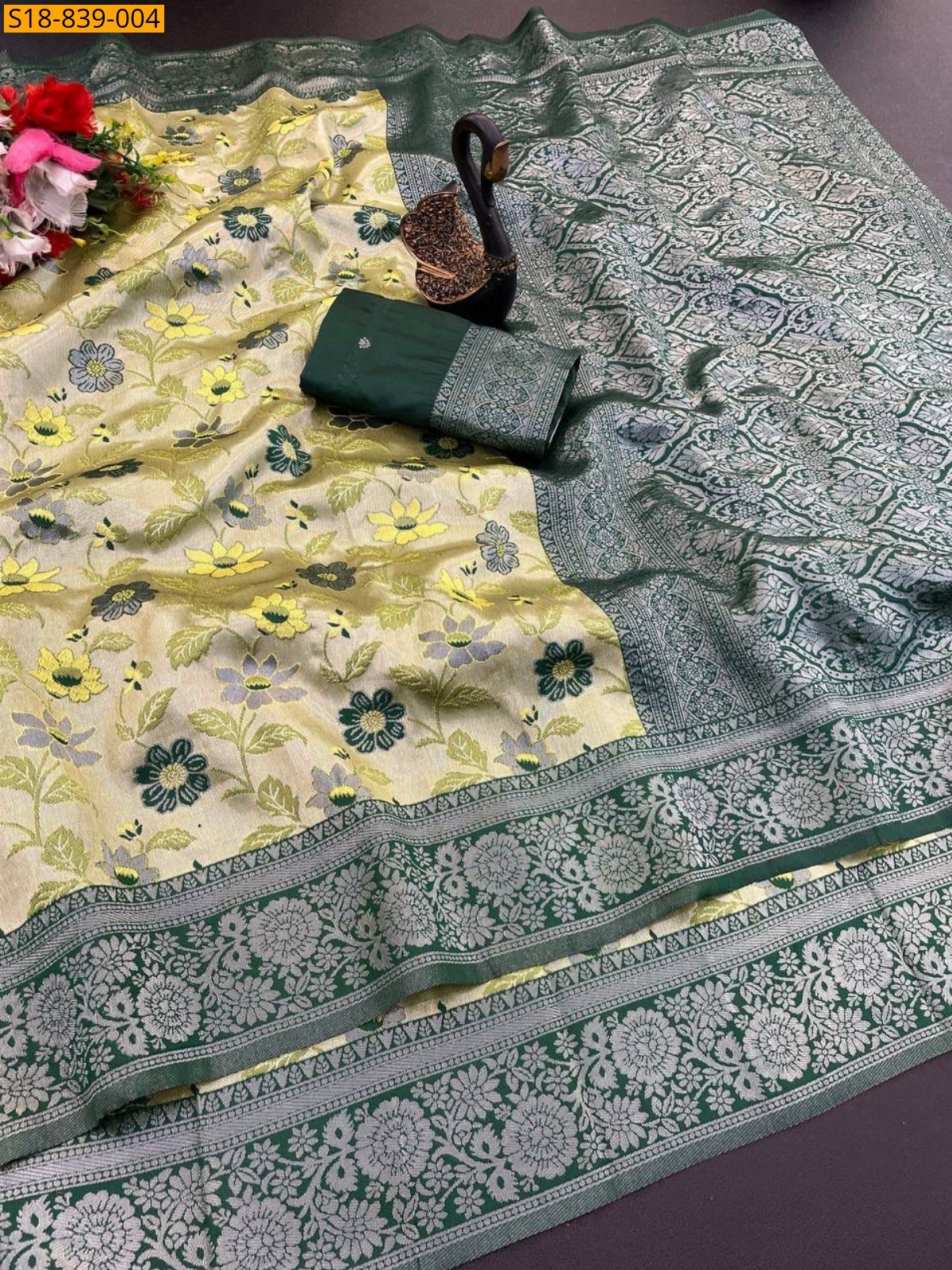 Yellow Fancy Tissue Silk Saree