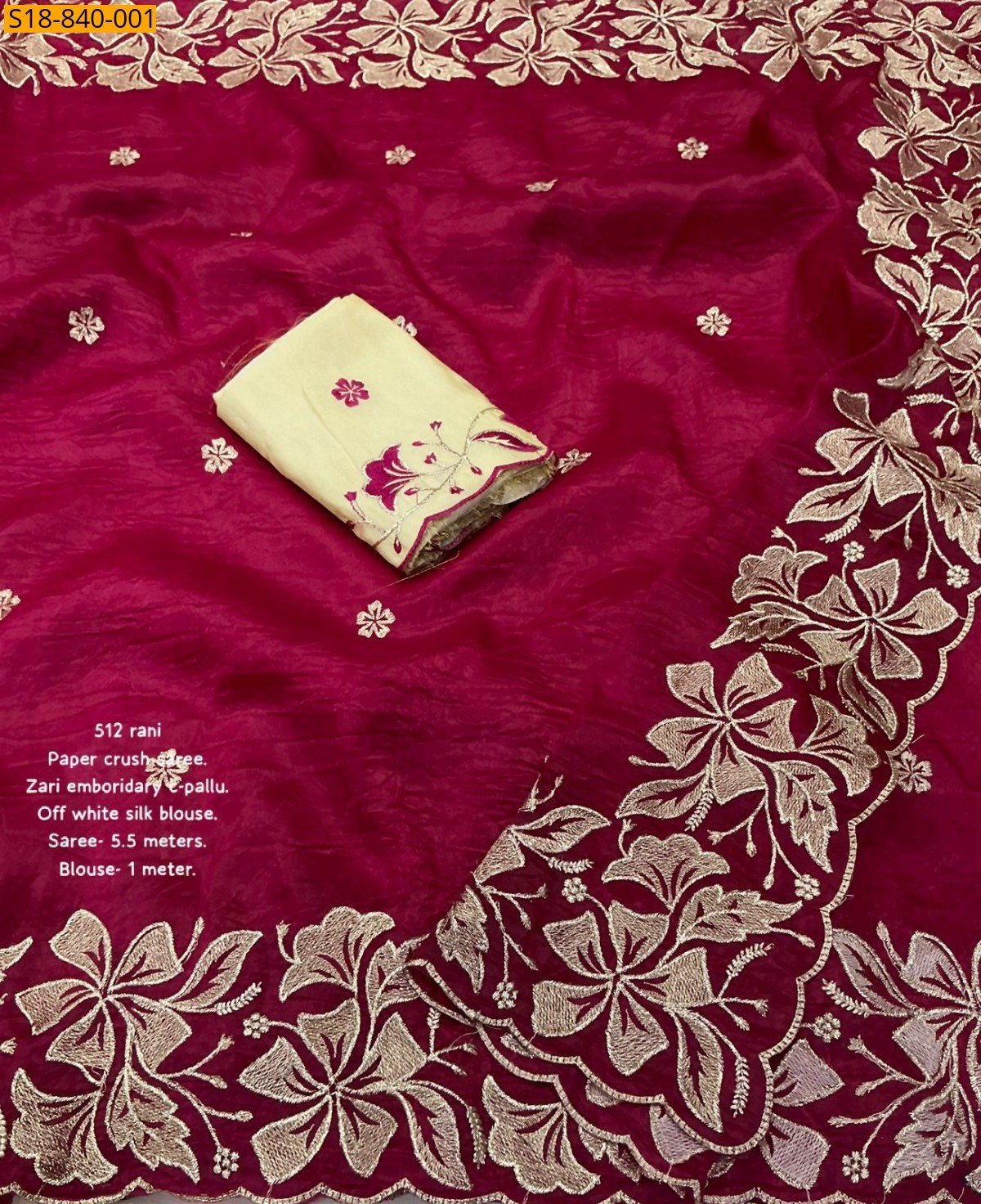 Rani Pink Fancy Emboridery Paper Crush Saree