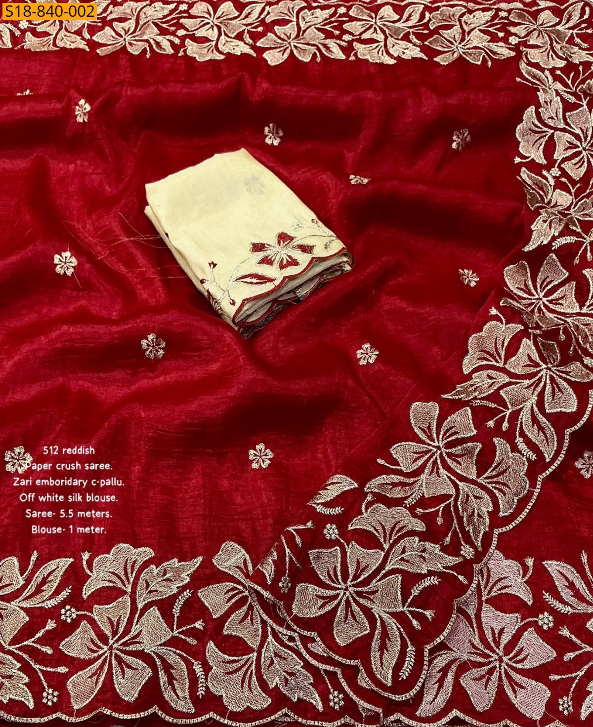 Red Fancy Emboridery Paper Crush Saree