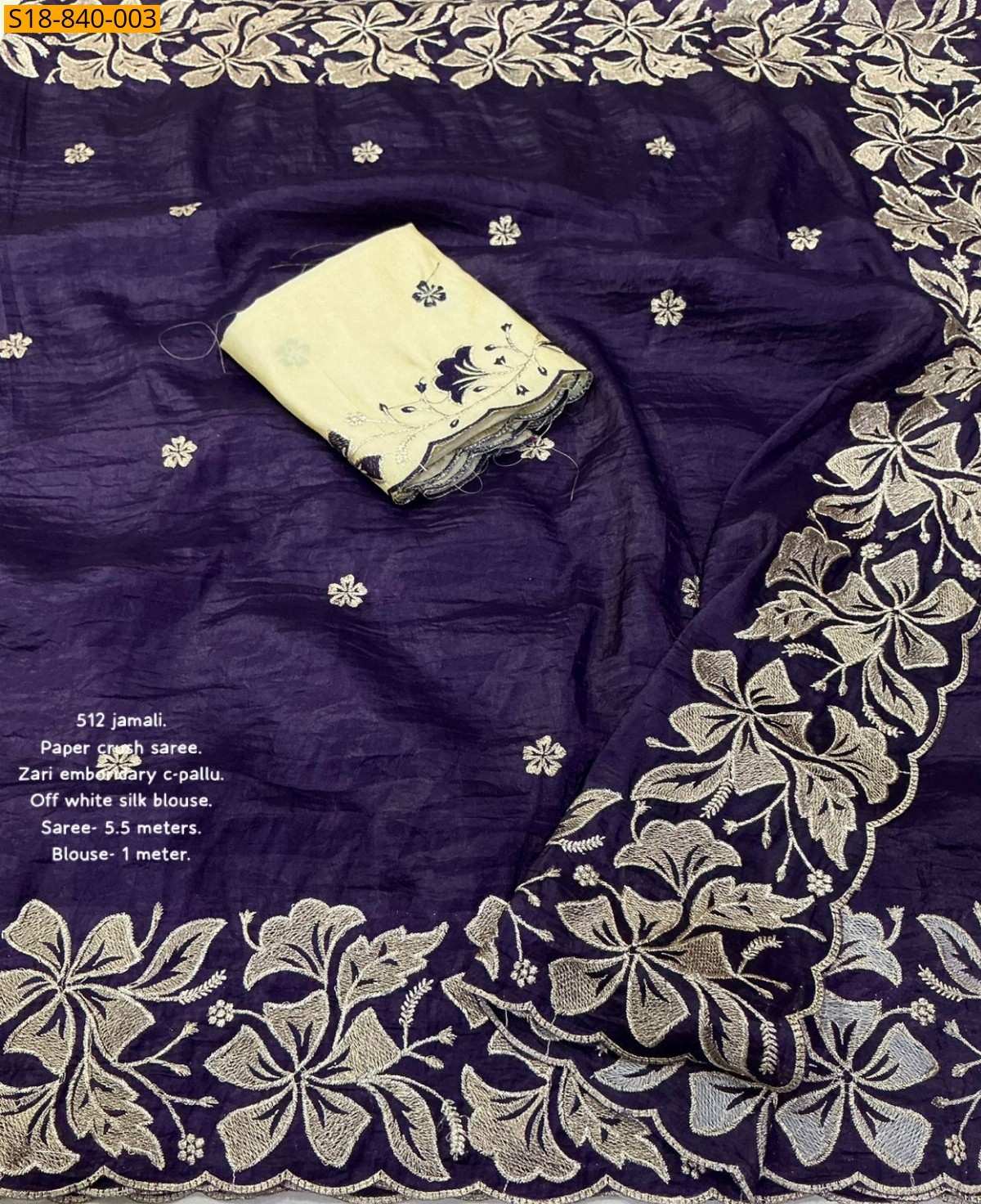 Violet Fancy Emboridery Paper Crush Saree
