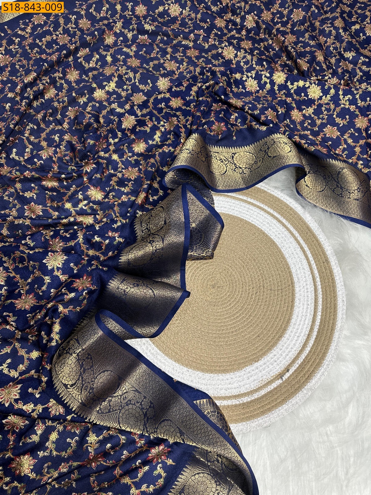 Navy Blue Fancy Marshmellow Saree