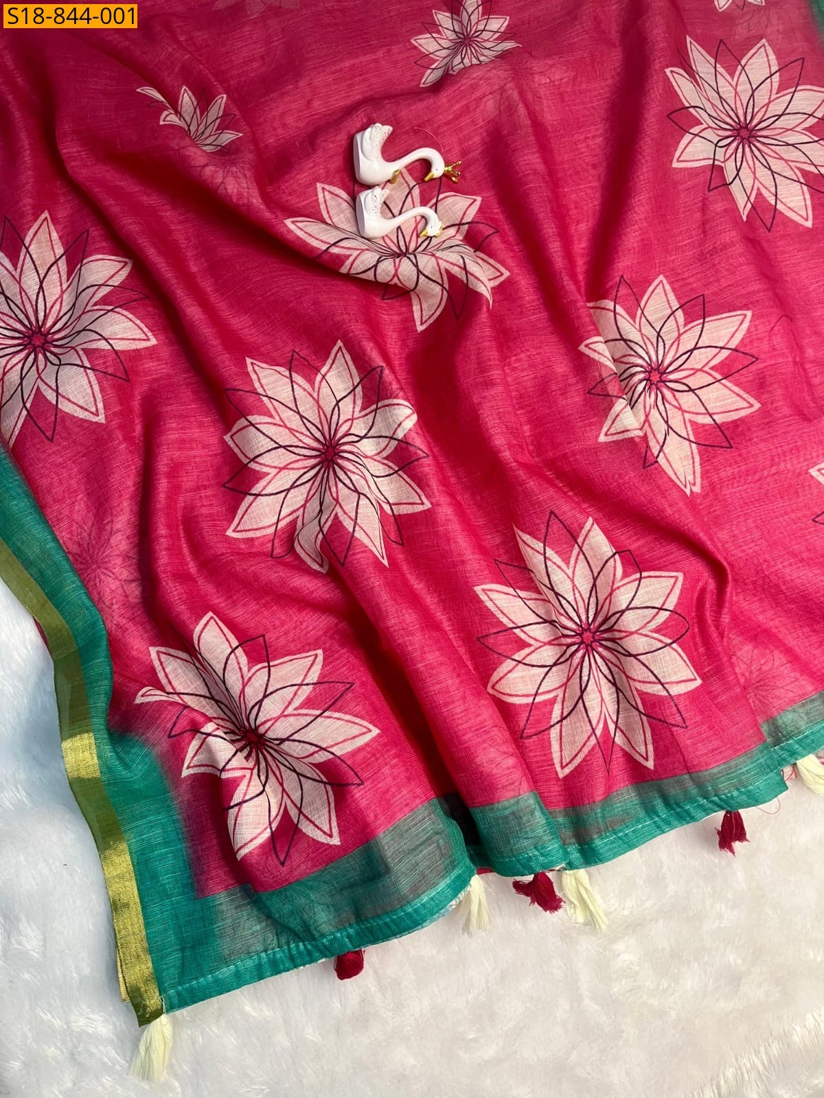 Pink Fancy Soft Linen Cotton Saree