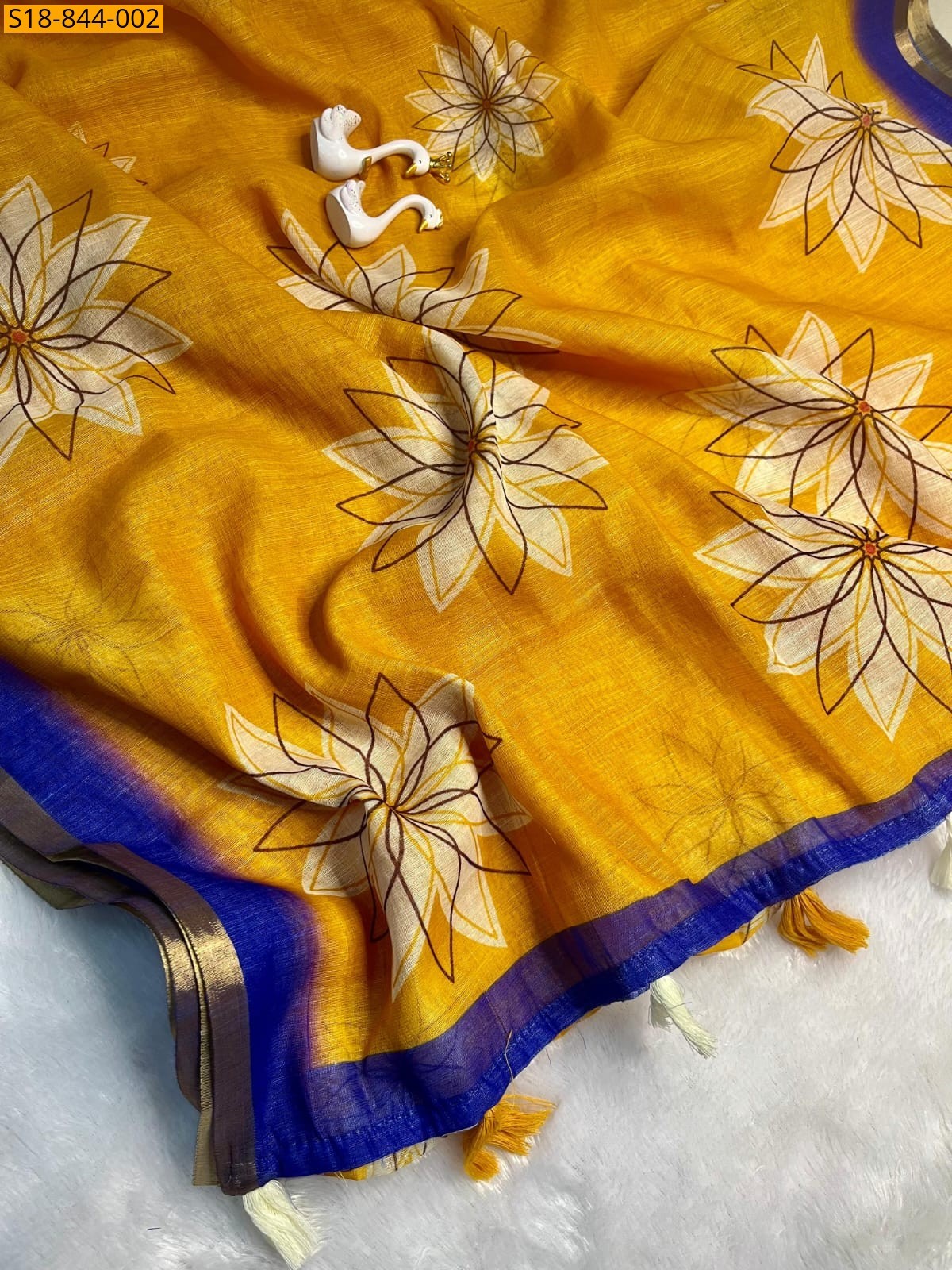 Mustard Fancy Soft Linen Cotton Saree